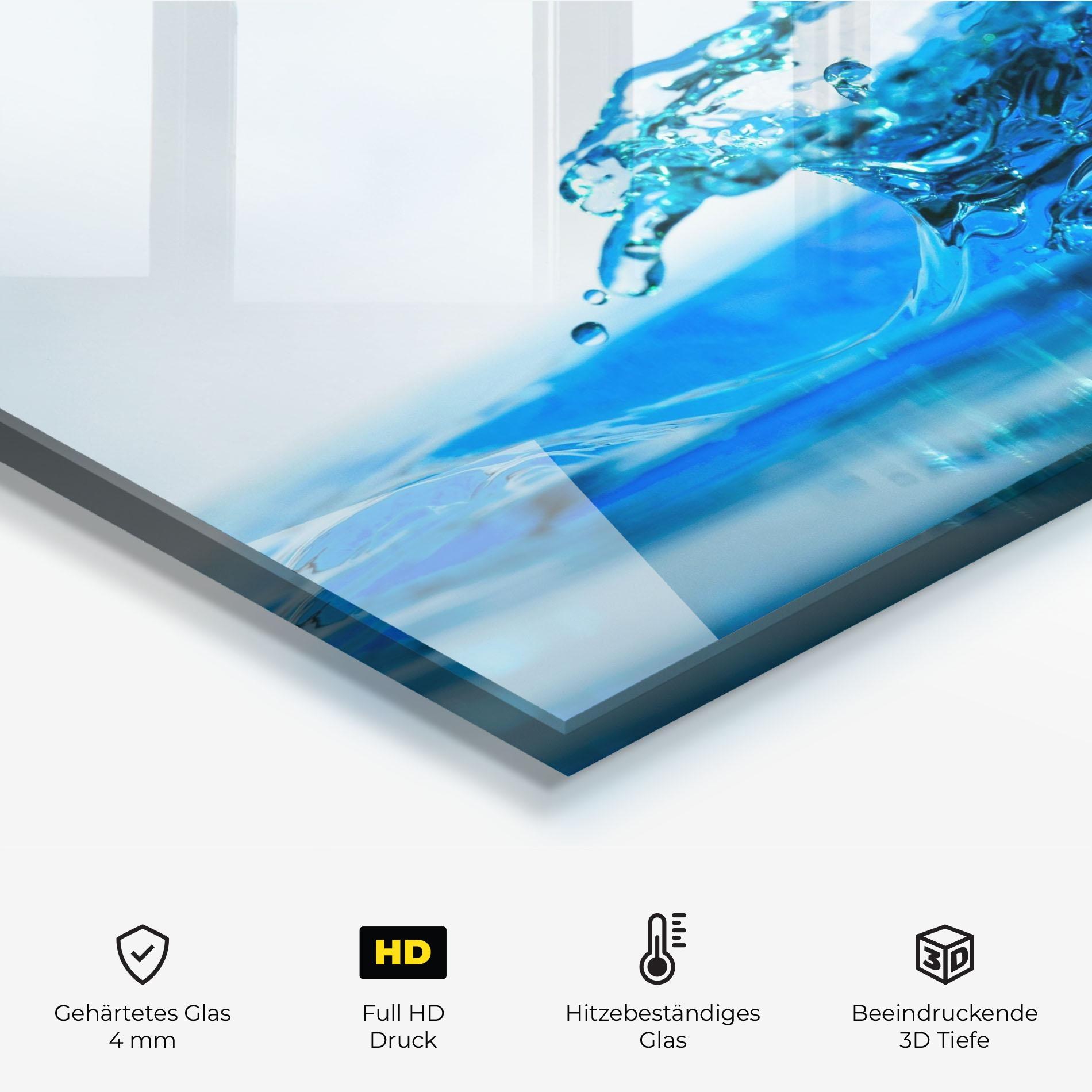 Küchenrückwand Glas Blue Water Splash mockup 2