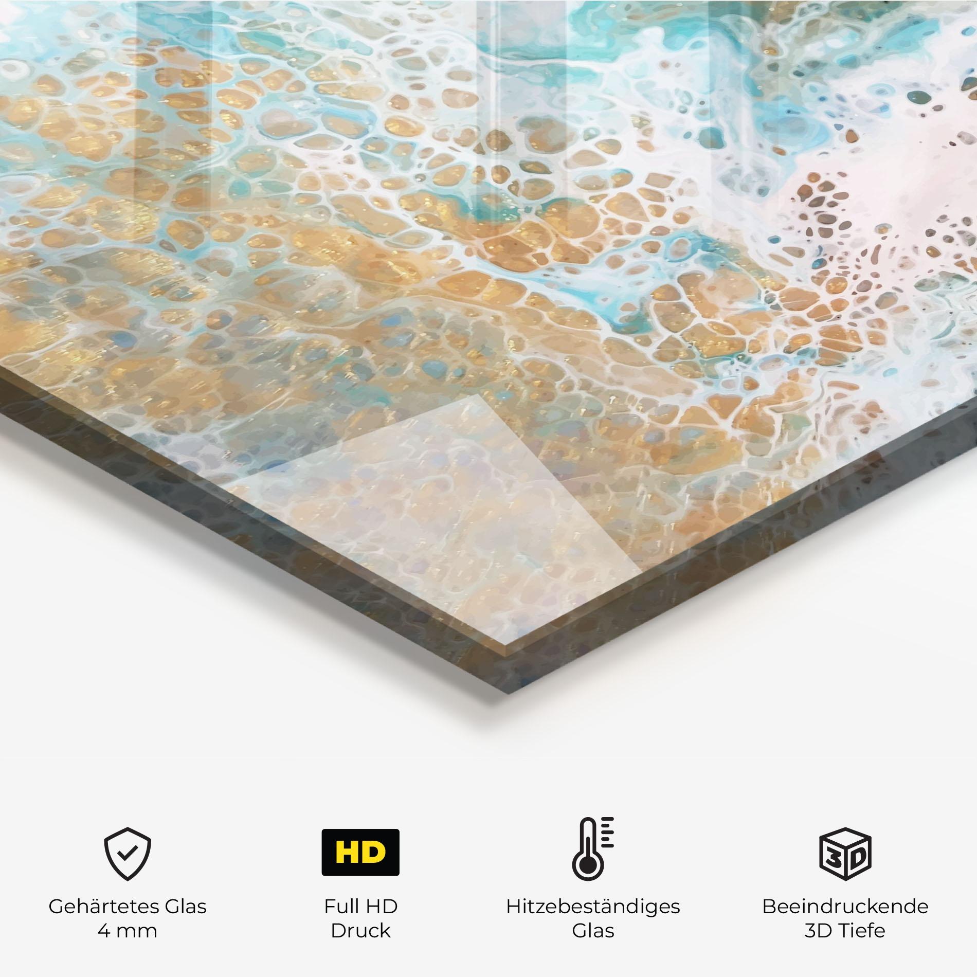 Küchenrückwand Glas Ocean Gold Blue mockup 2