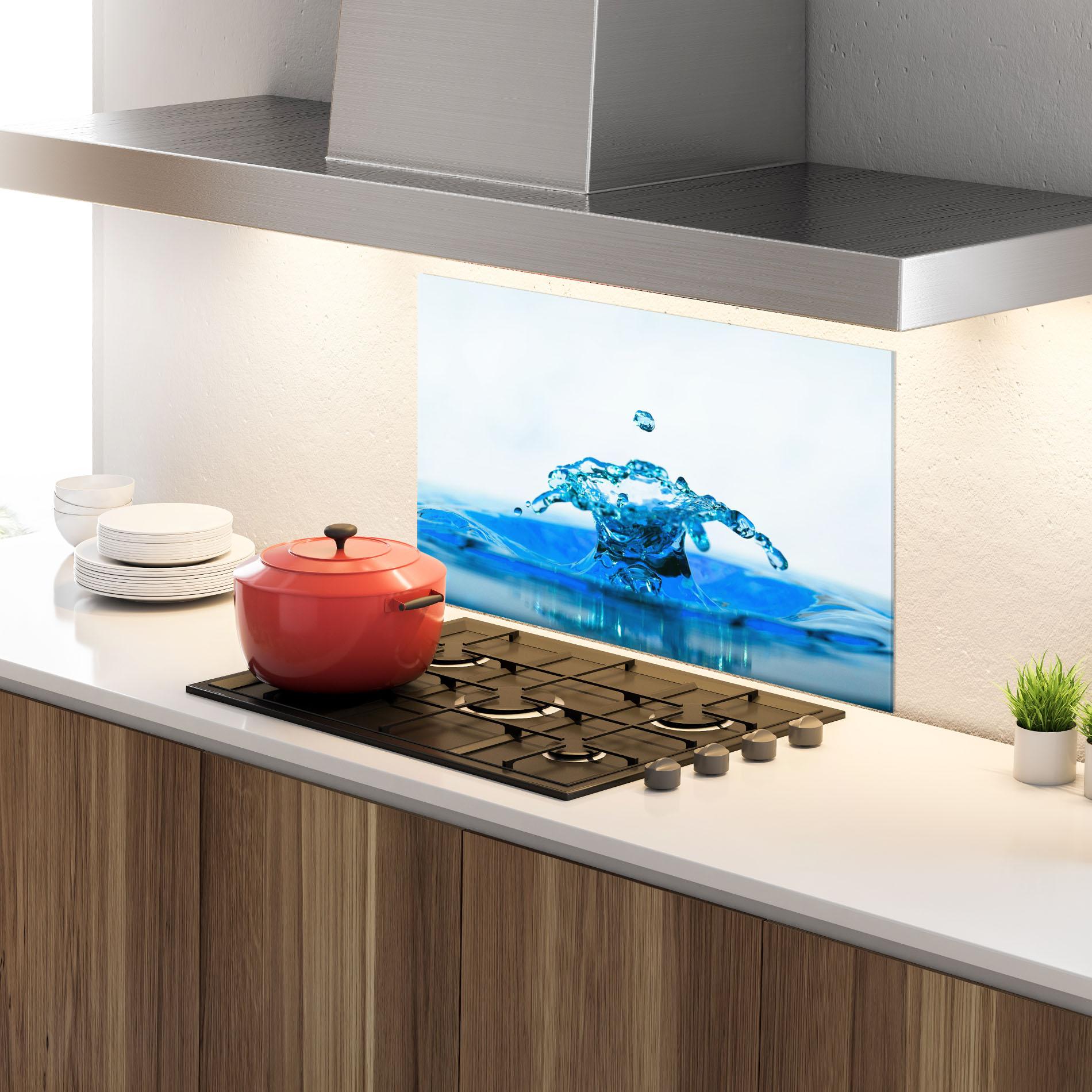 Küchenrückwand Glas Blue Water Splash mockup 4