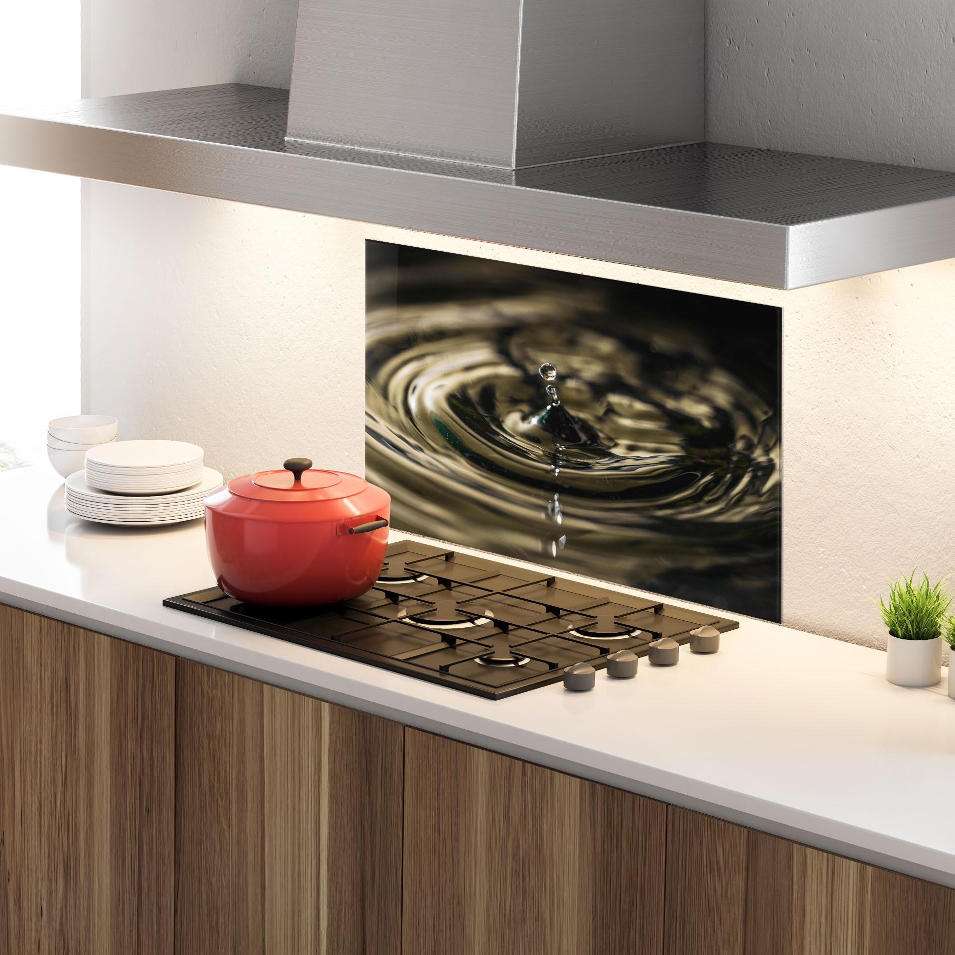 Küchenrückwand Glas Brown Water Drop mockup 4