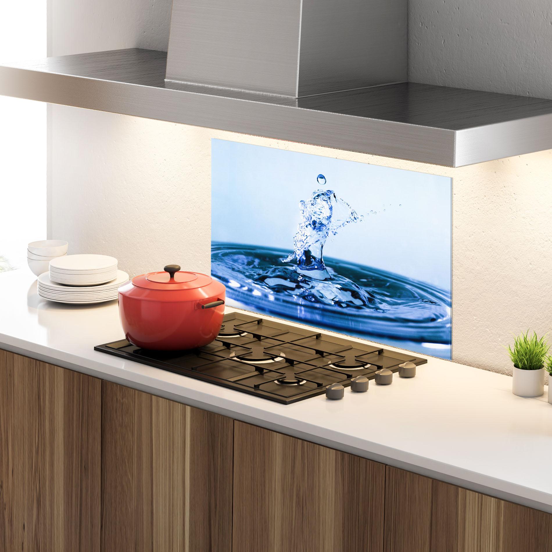 Küchenrückwand Glas Clear Water Splash mockup 4