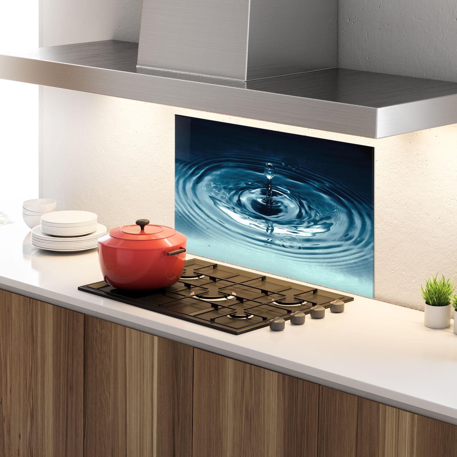 Küchenrückwand Glas Dark Blue Drop mockup 4
