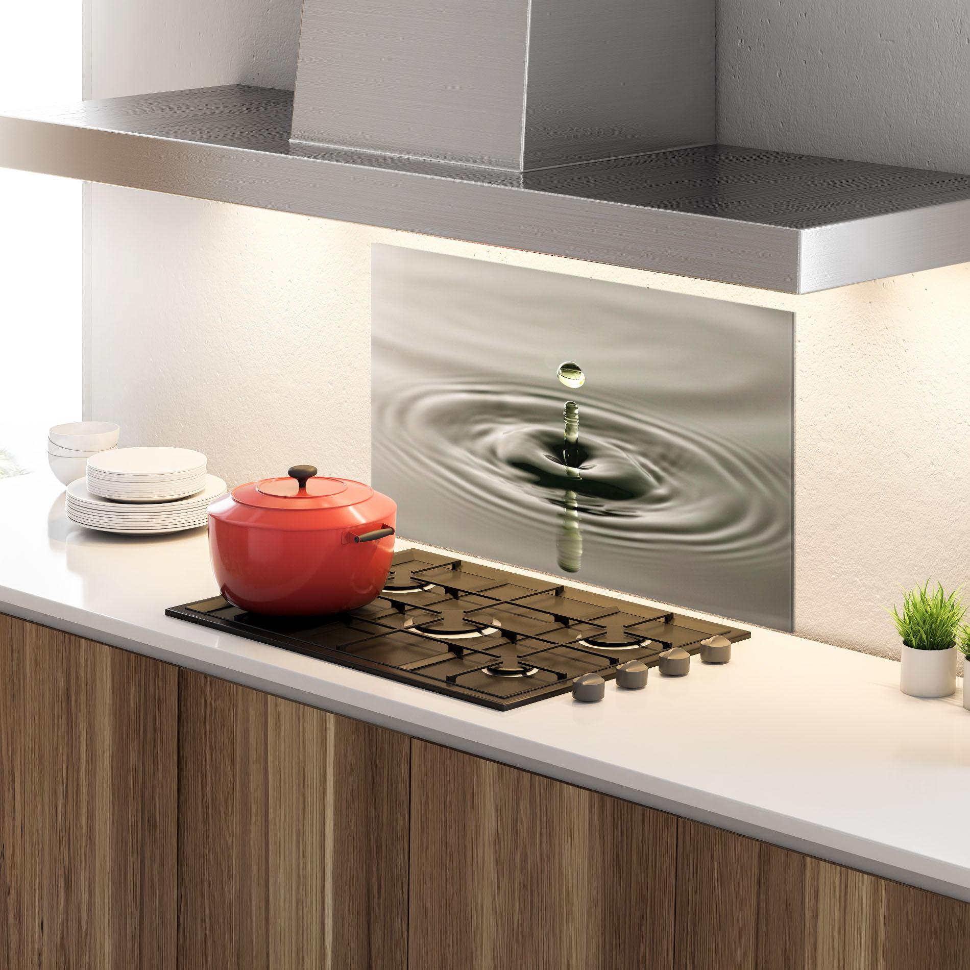 Küchenrückwand Glas Green Water Drop mockup 4