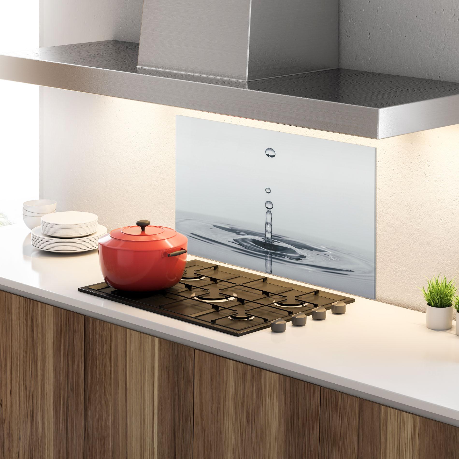Küchenrückwand Glas Grey Water Drop mockup 4