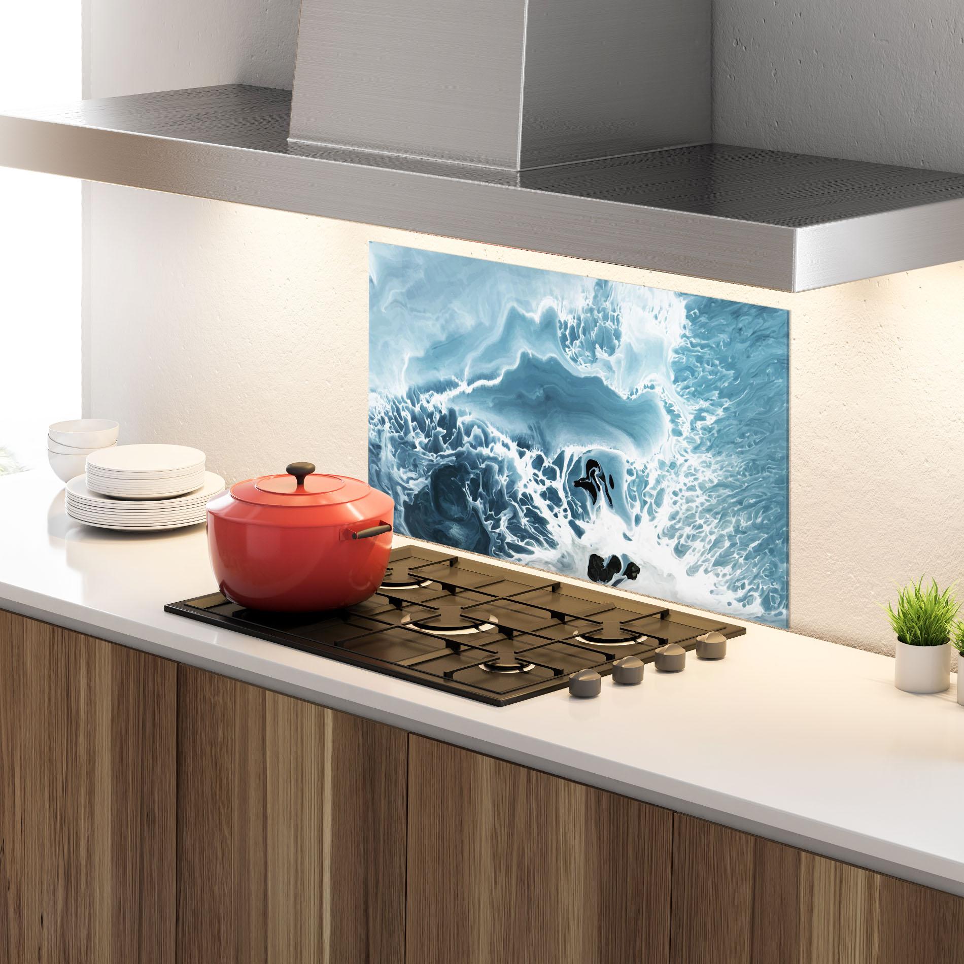 Küchenrückwand Glas Light Blue Ocean mockup 4