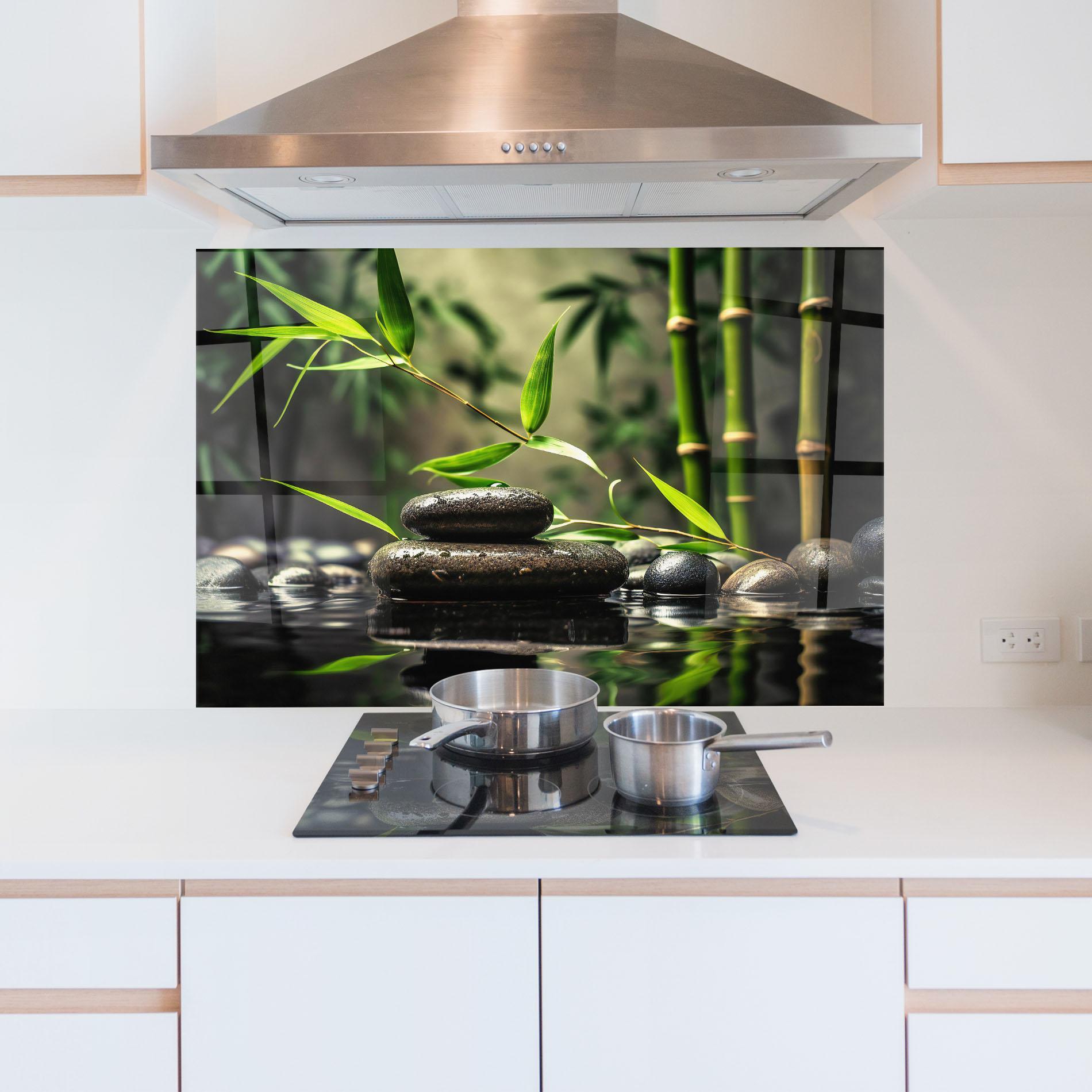 Küchenrückwand Glas Bamboo Plant Water mockup 5