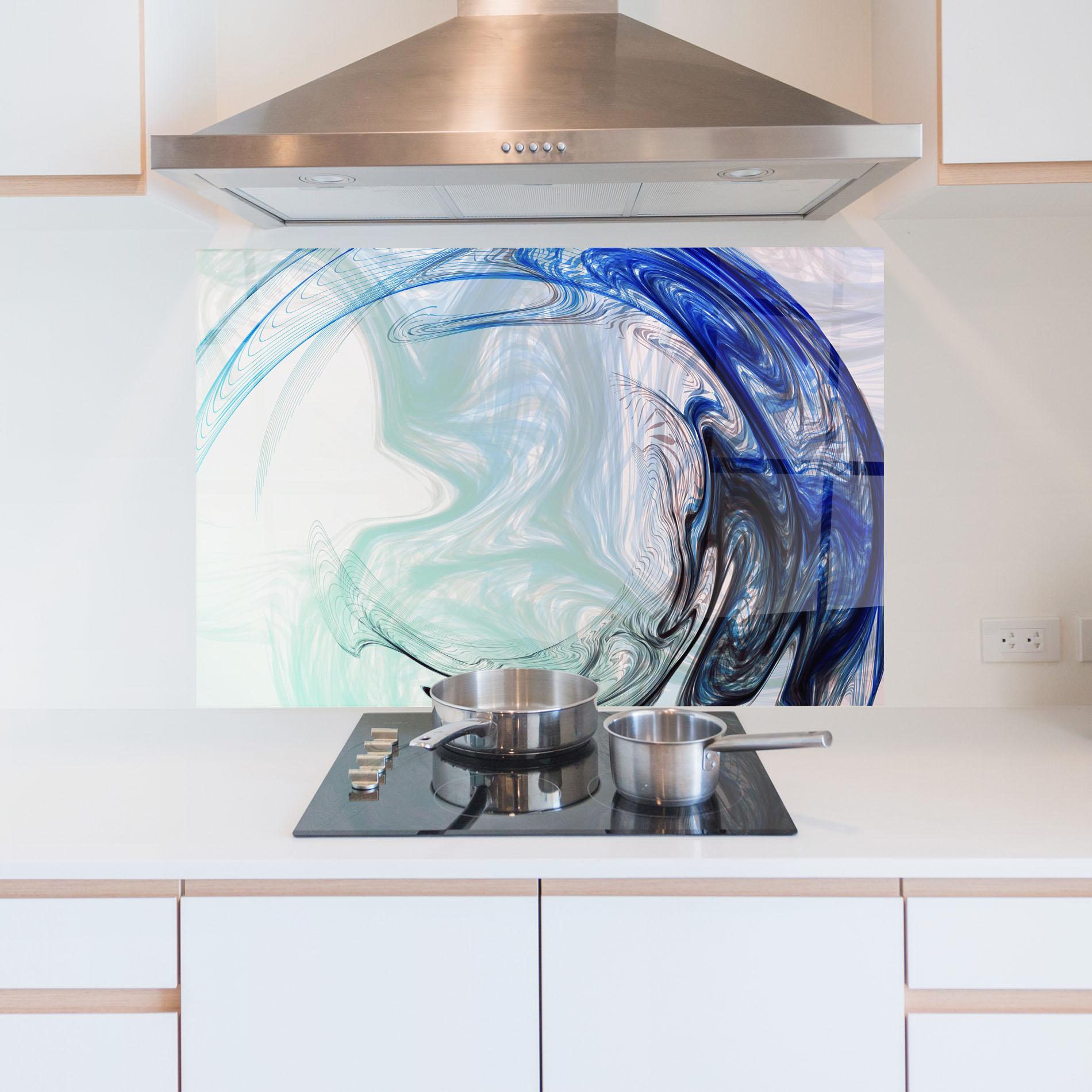 Küchenrückwand Glas Blue Black Art mockup 5