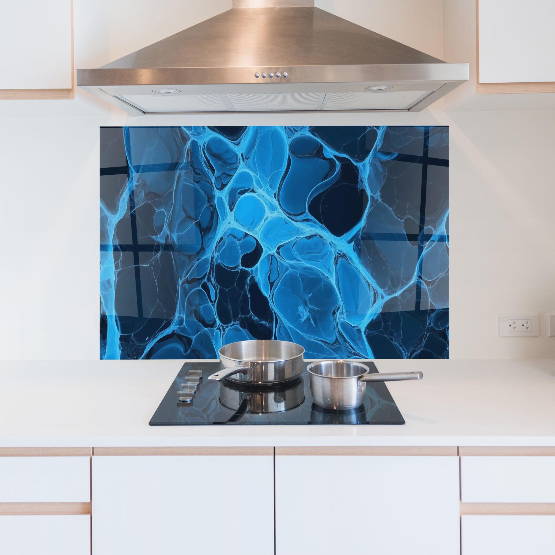 Küchenrückwand Glas Blue Shade Water mockup 5