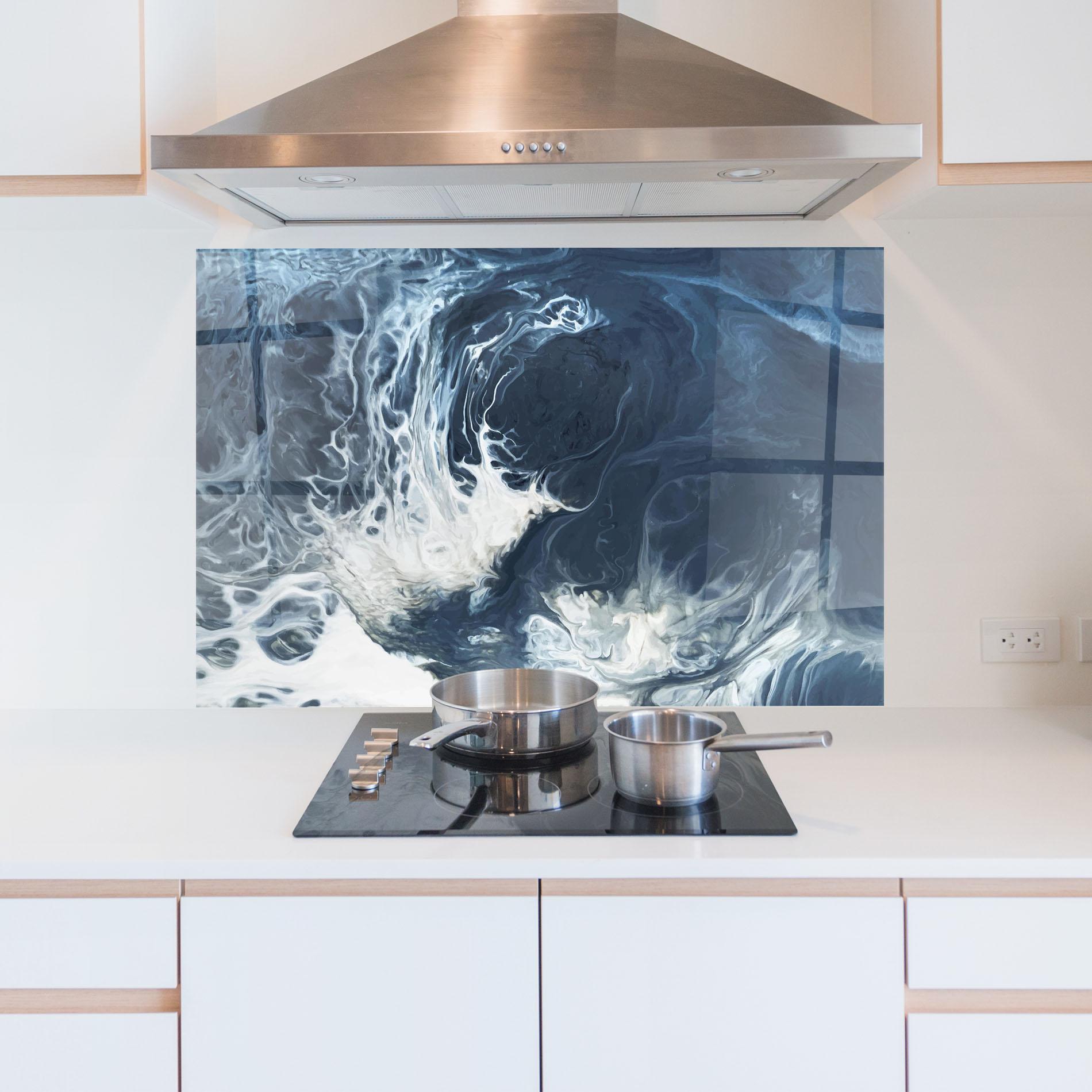 Küchenrückwand Glas Blue White Waves mockup 5