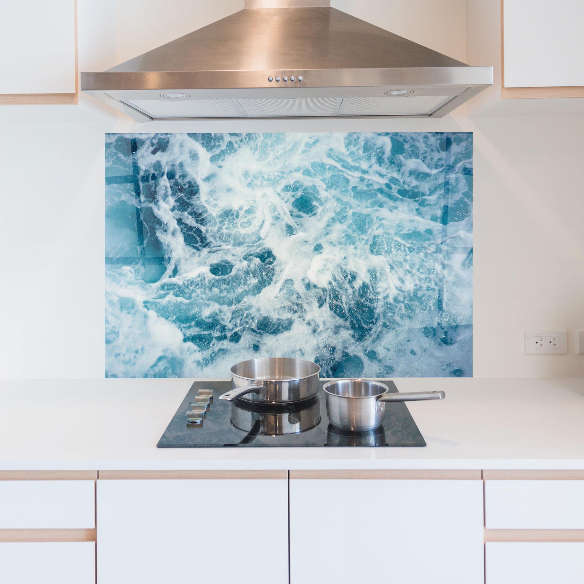 Küchenrückwand Glas White Water Wave mockup 5
