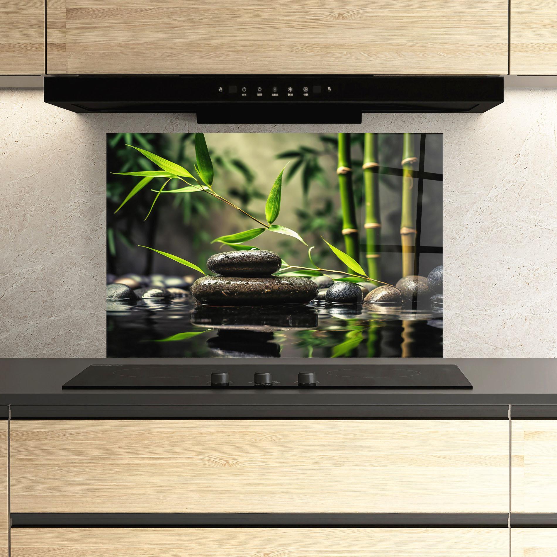 Küchenrückwand Glas Bamboo Plant Water mockup 3