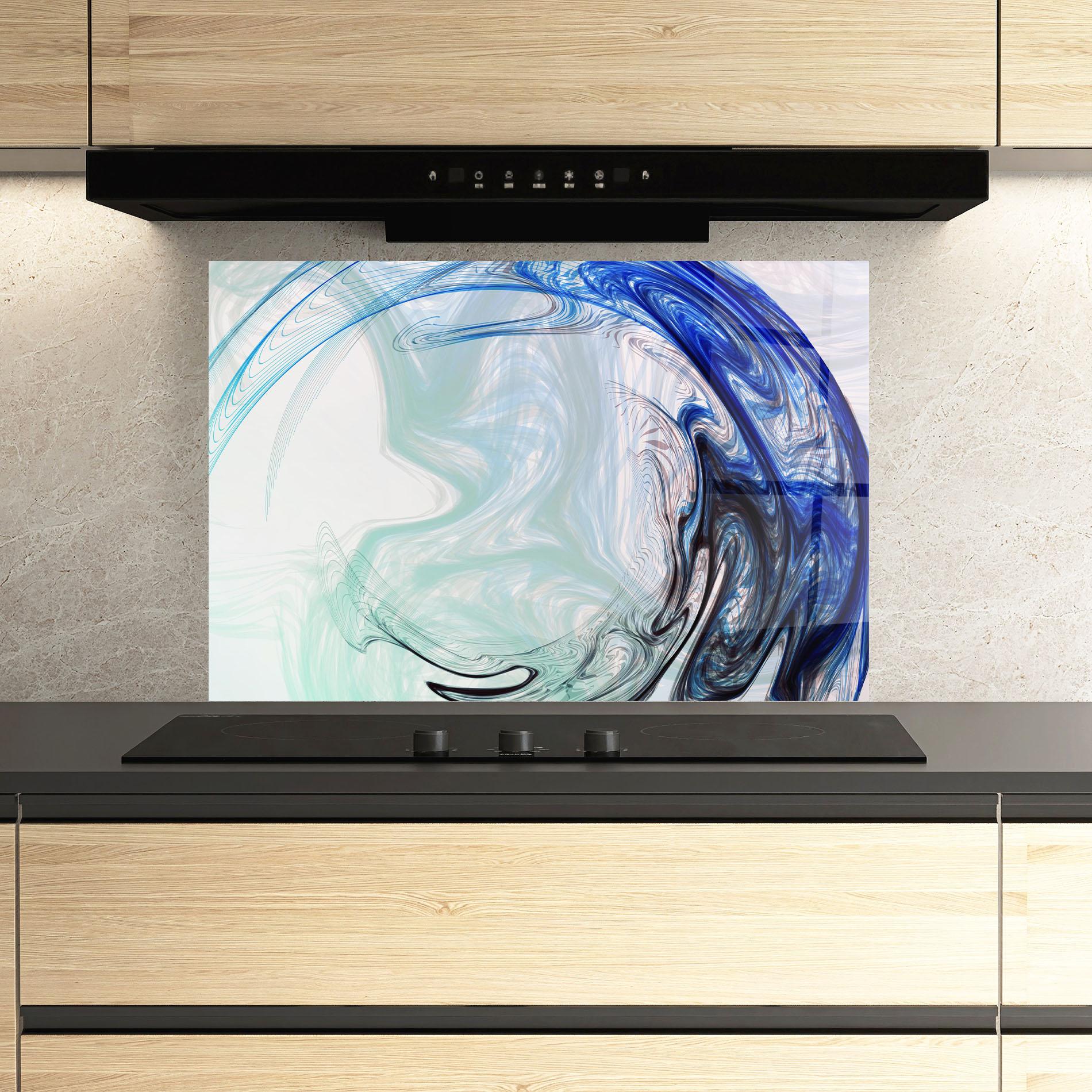 Küchenrückwand Glas Blue Black Art mockup 3