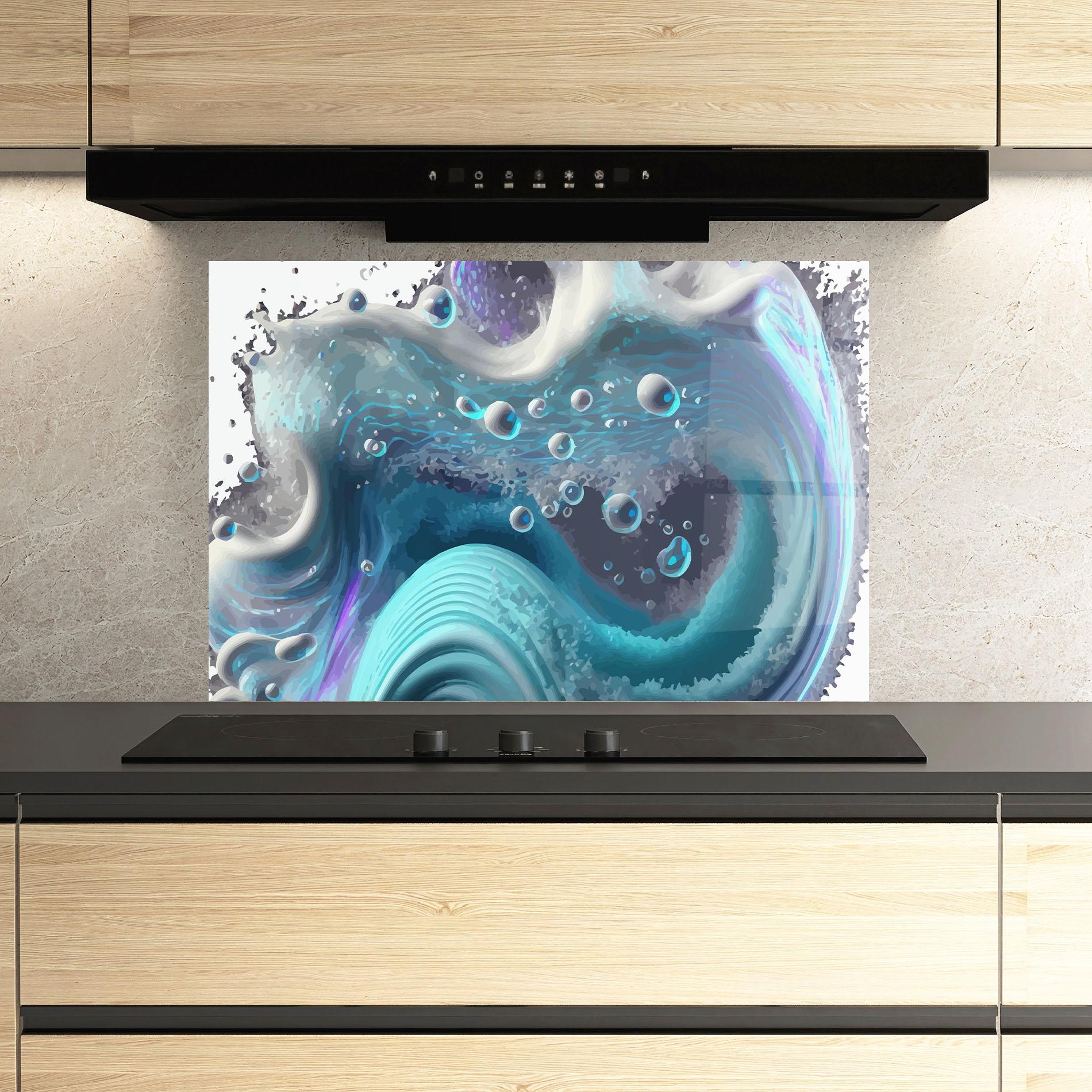 Küchenrückwand Glas Blue Purple Water mockup 3