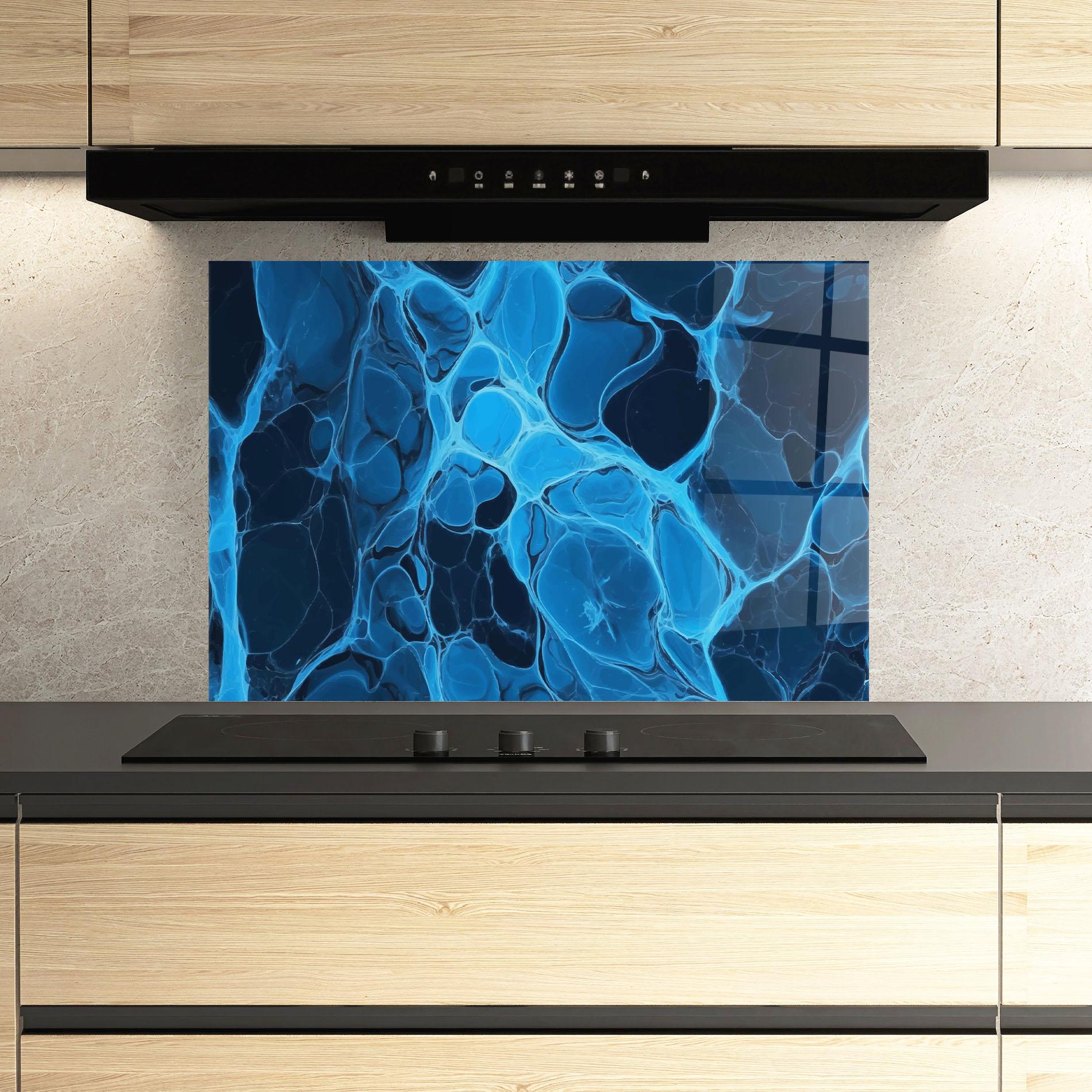 Küchenrückwand Glas Blue Shade Water mockup 3