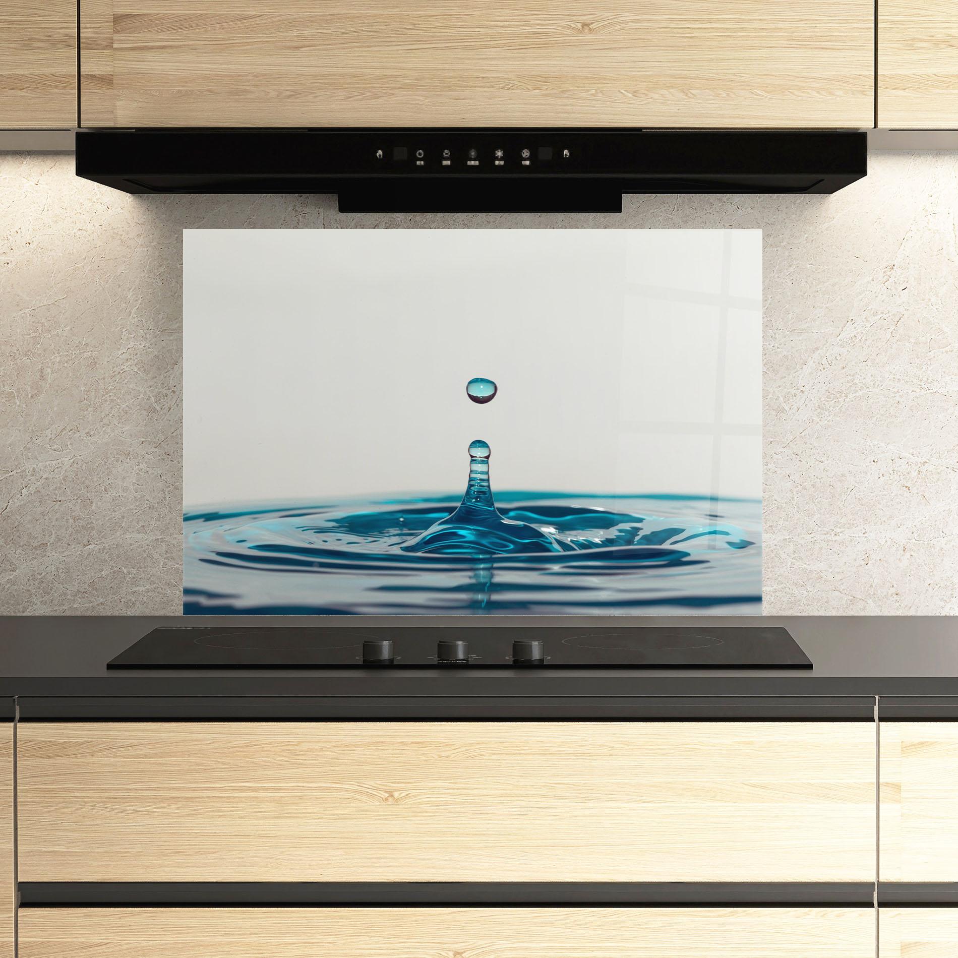 Küchenrückwand Glas Blue Water Drop mockup 3