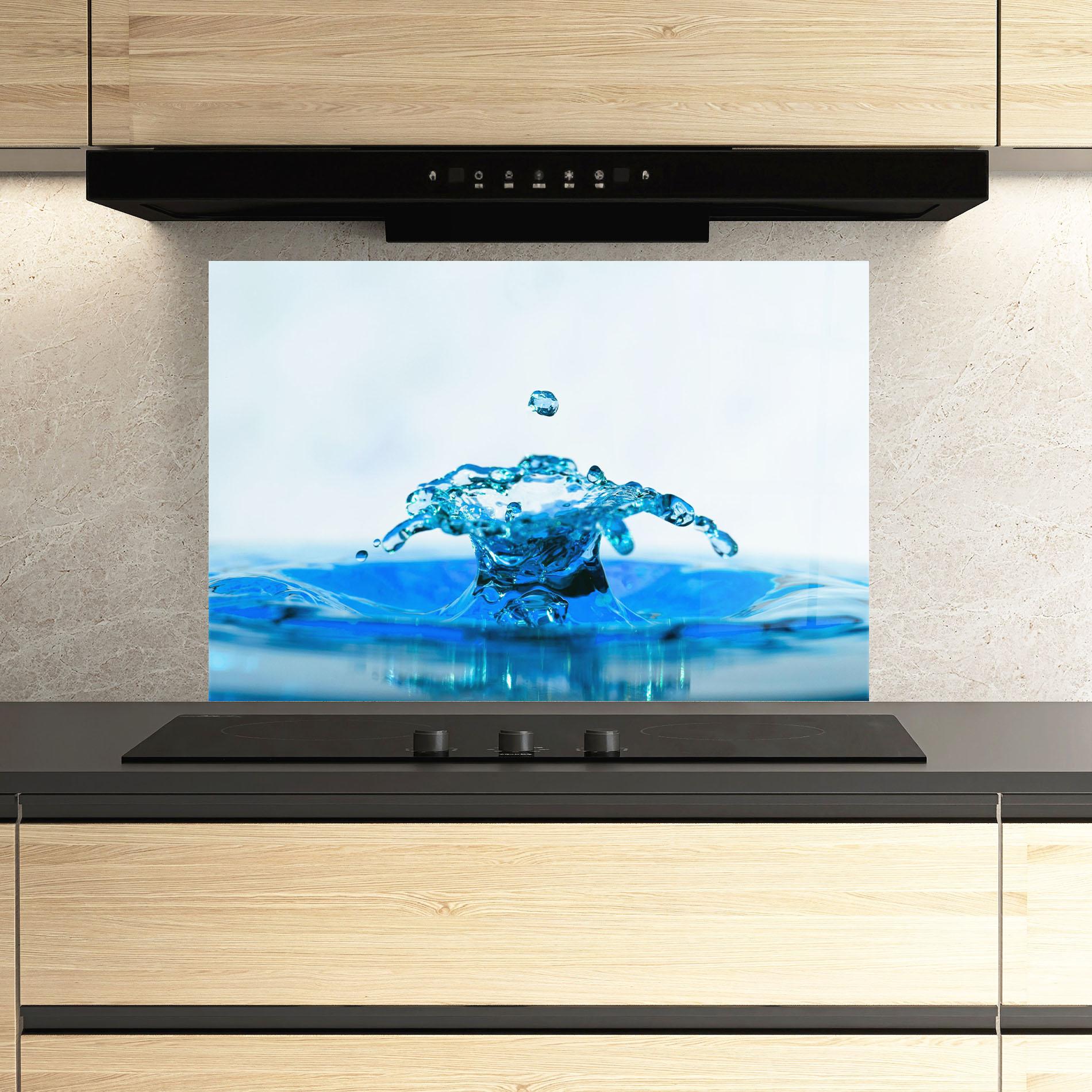 Küchenrückwand Glas Blue Water Splash mockup 3