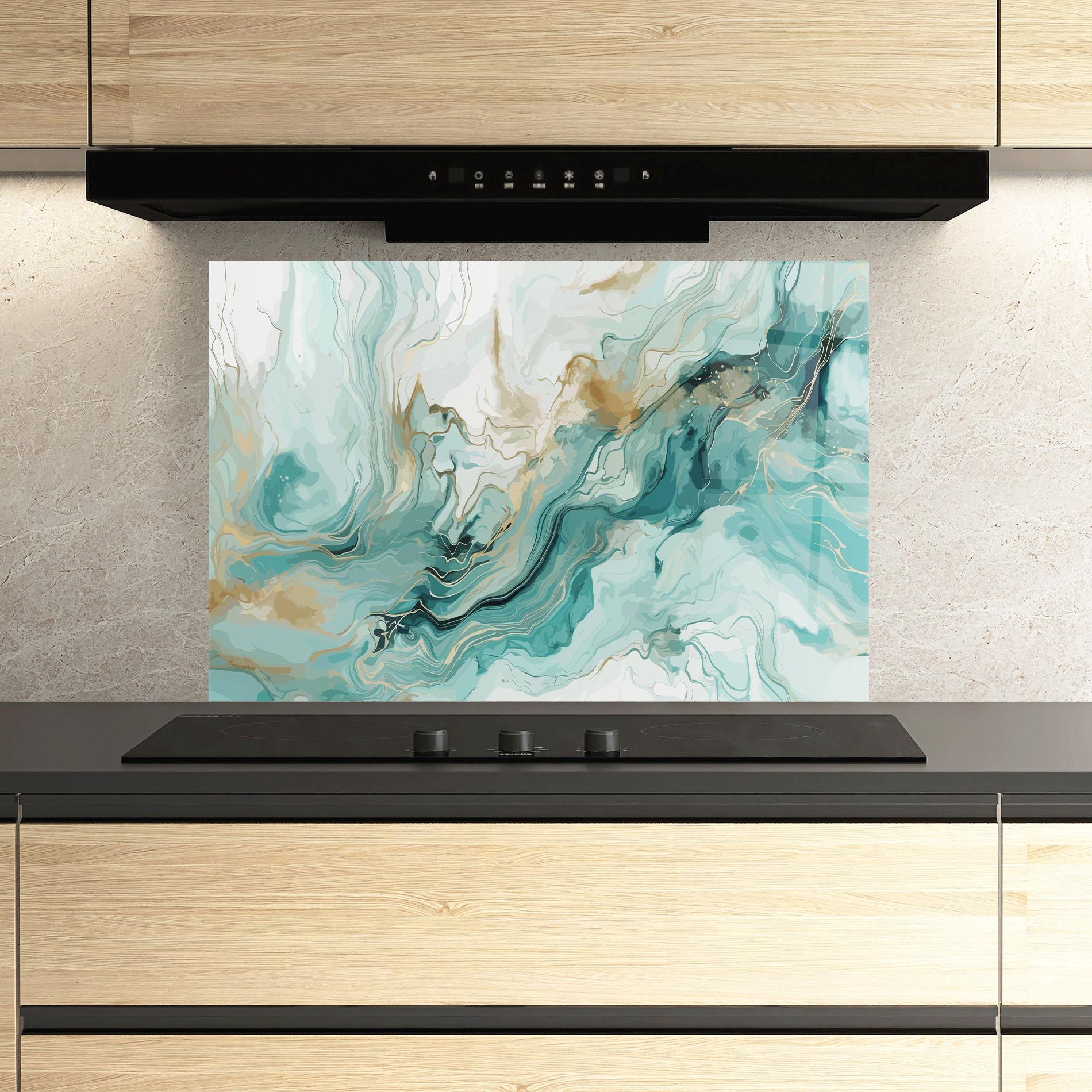 Küchenrückwand Glas Green Gold Water mockup 3