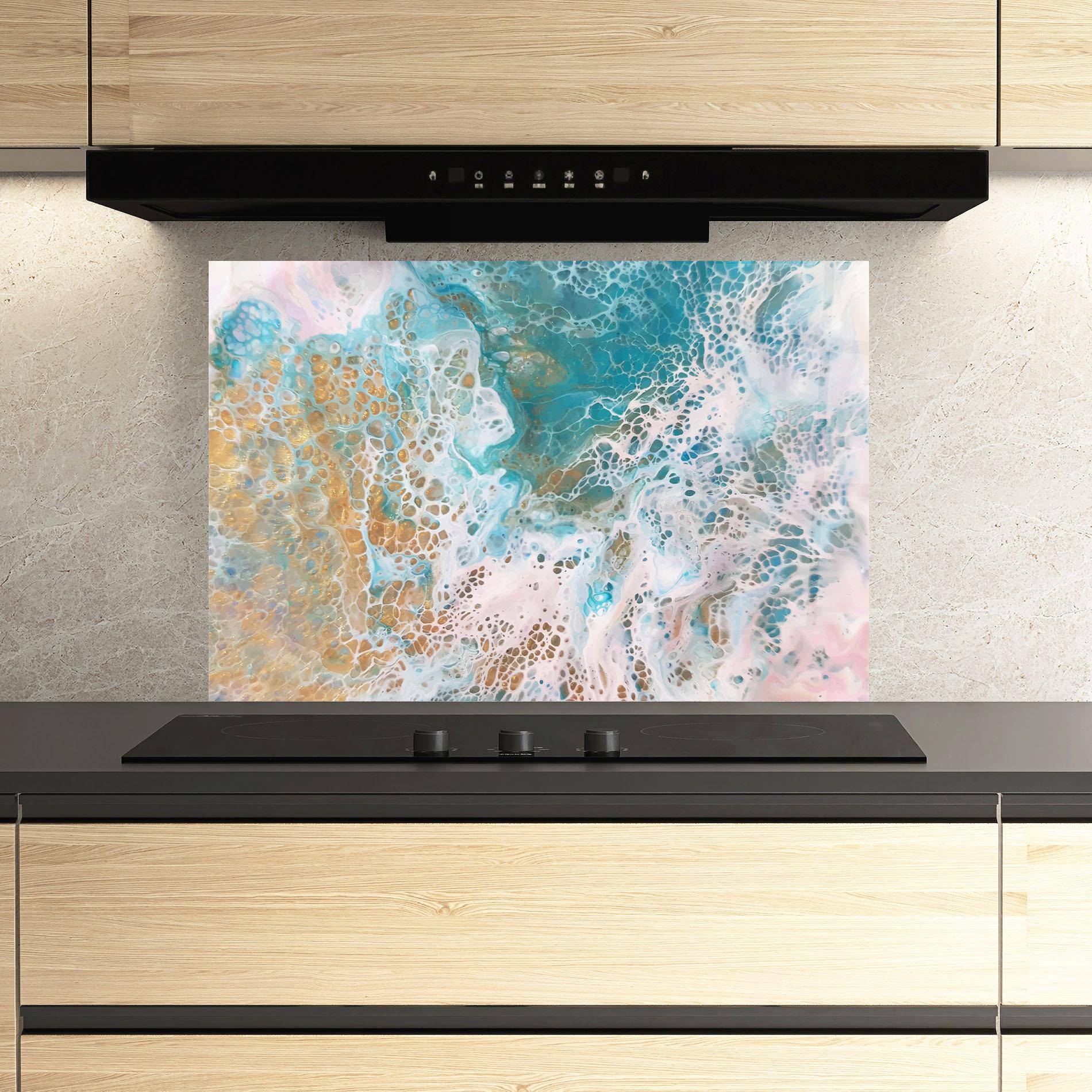 Küchenrückwand Glas Ocean Gold Blue mockup 3