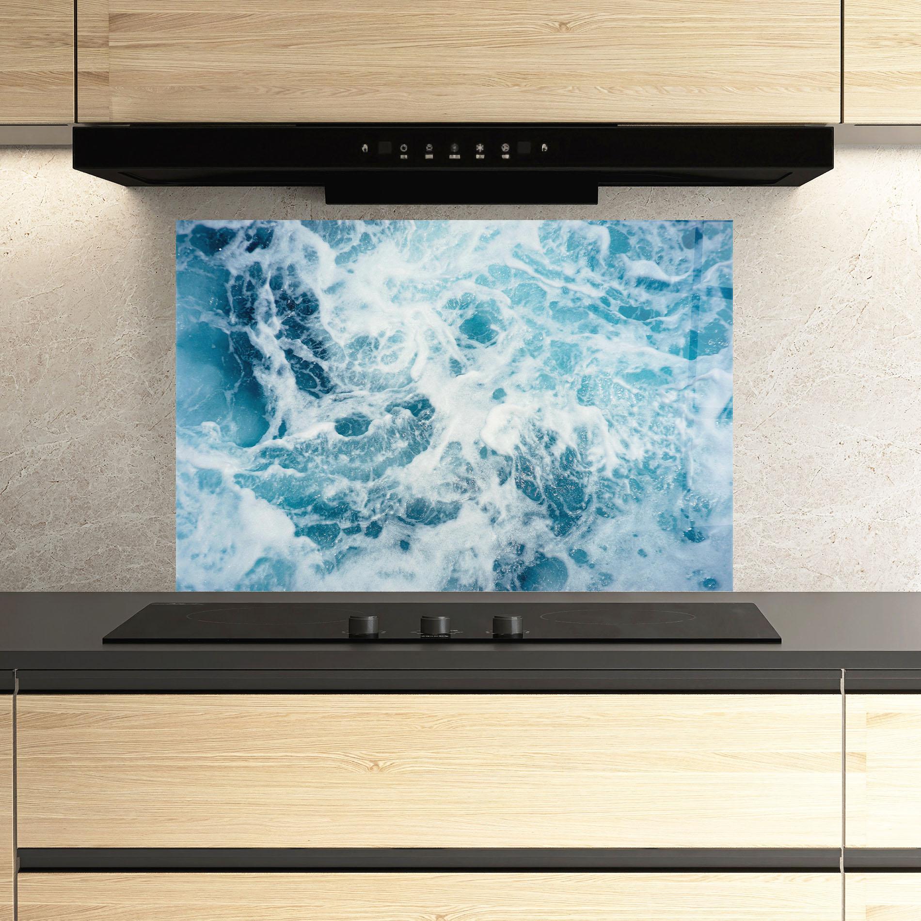 Küchenrückwand Glas White Water Wave mockup 3