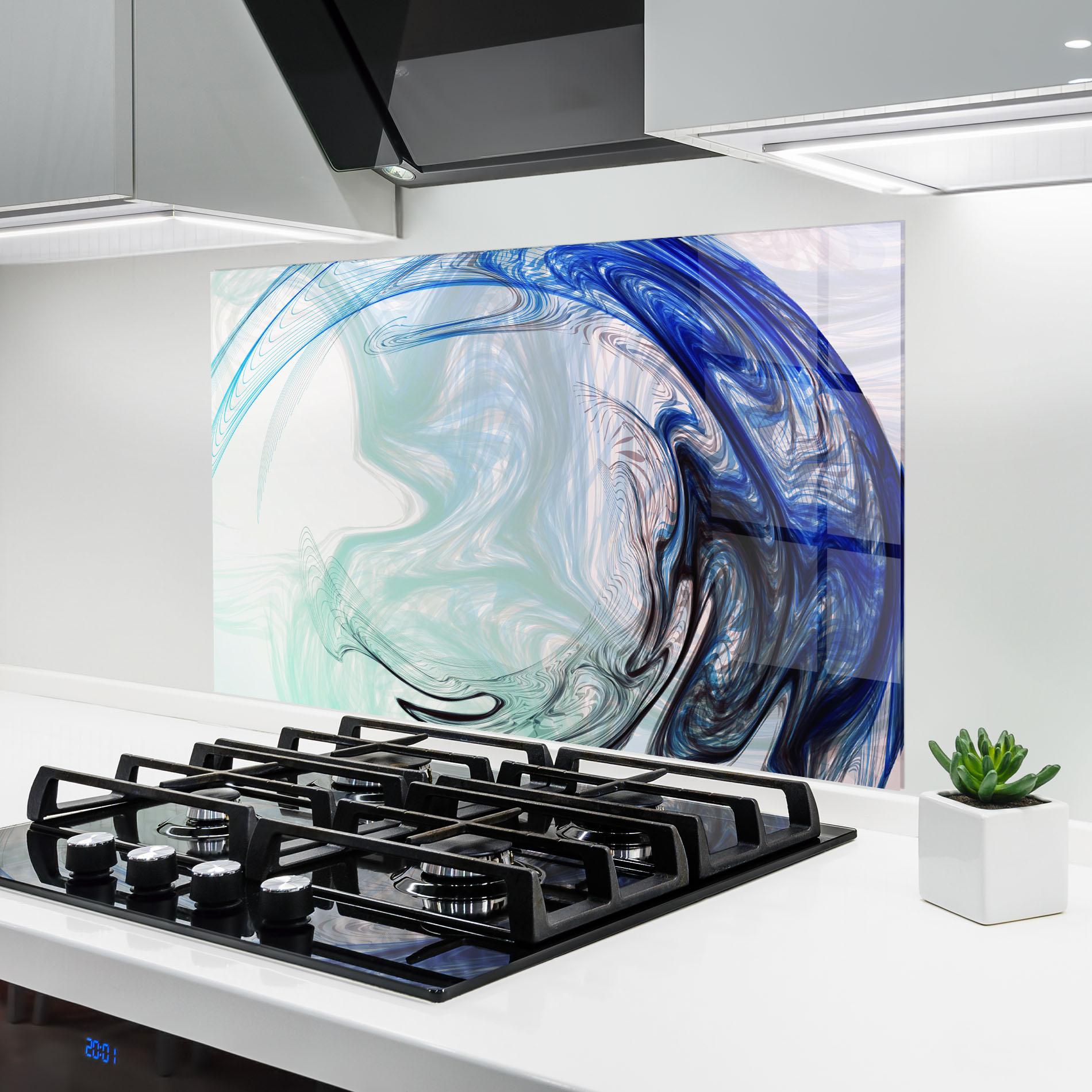 Küchenrückwand Glas Blue Black Art mockup 6