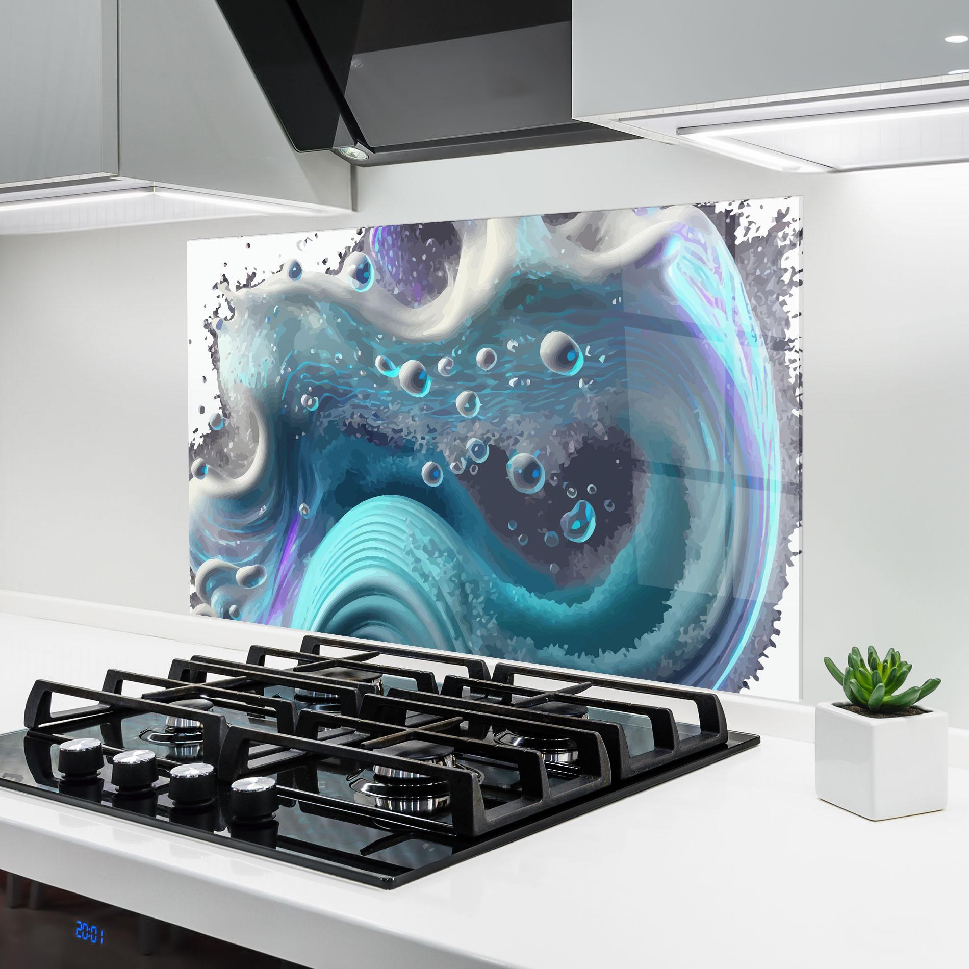 Küchenrückwand Glas Blue Purple Water mockup 6
