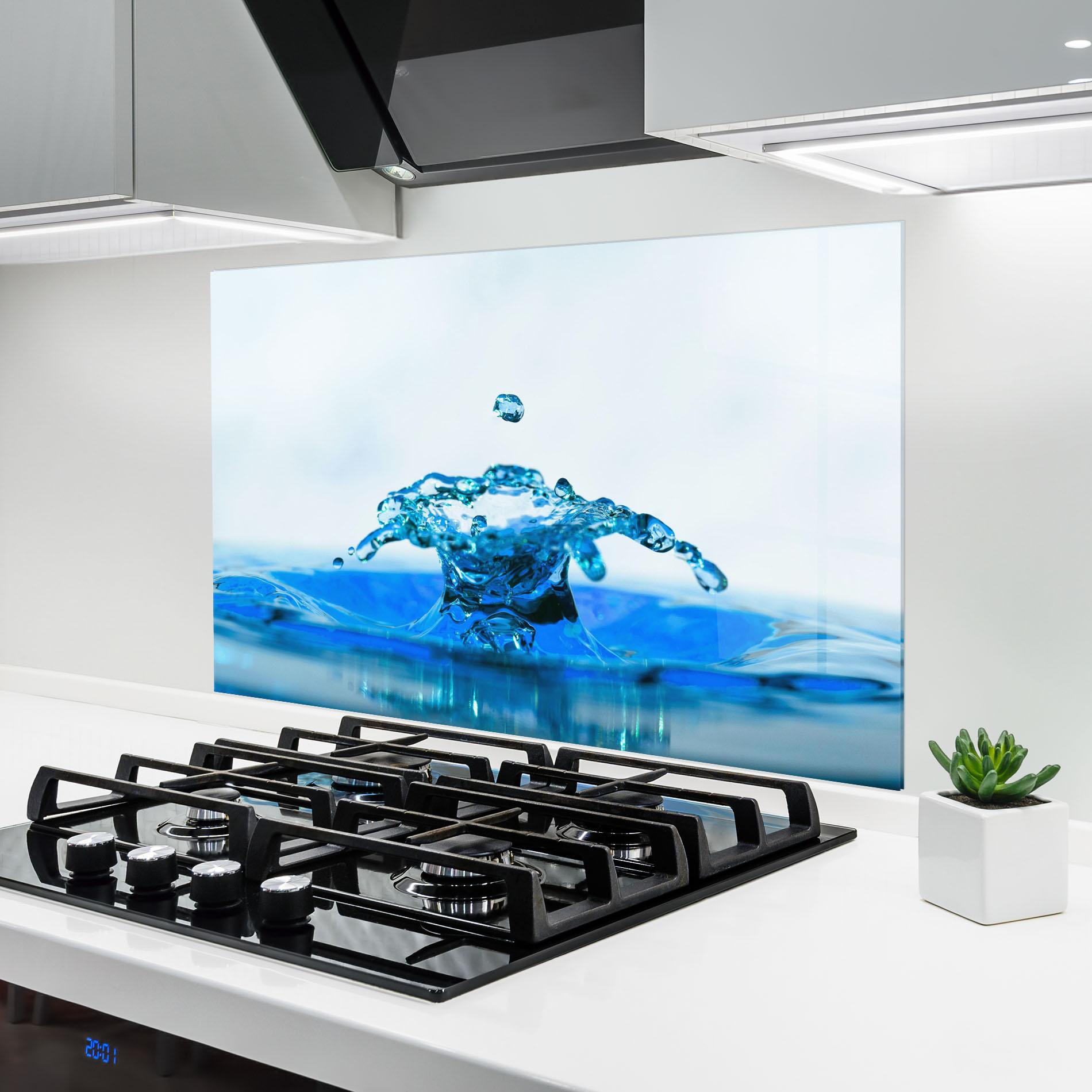 Küchenrückwand Glas Blue Water Splash mockup 6