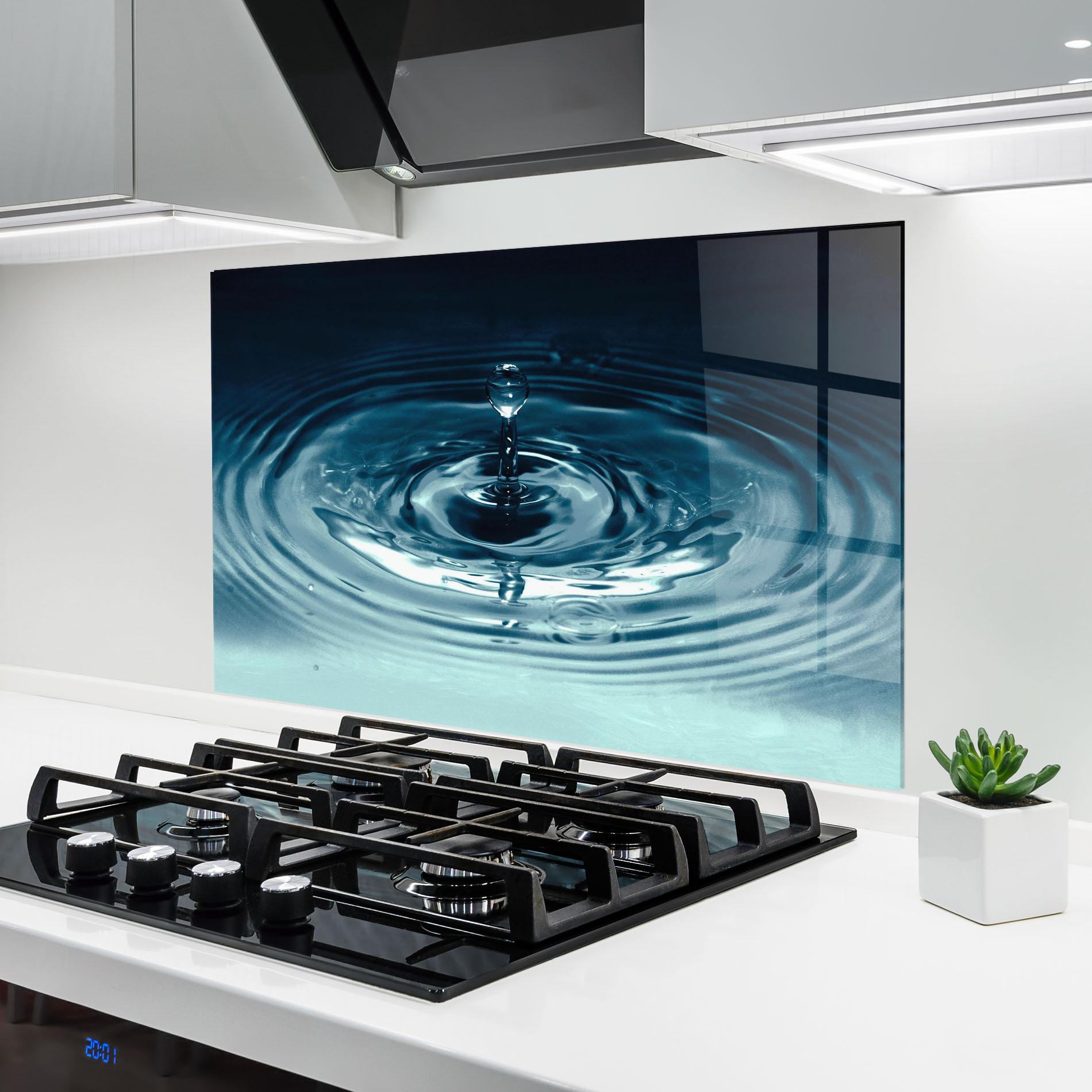 Küchenrückwand Glas Dark Blue Drop mockup 6