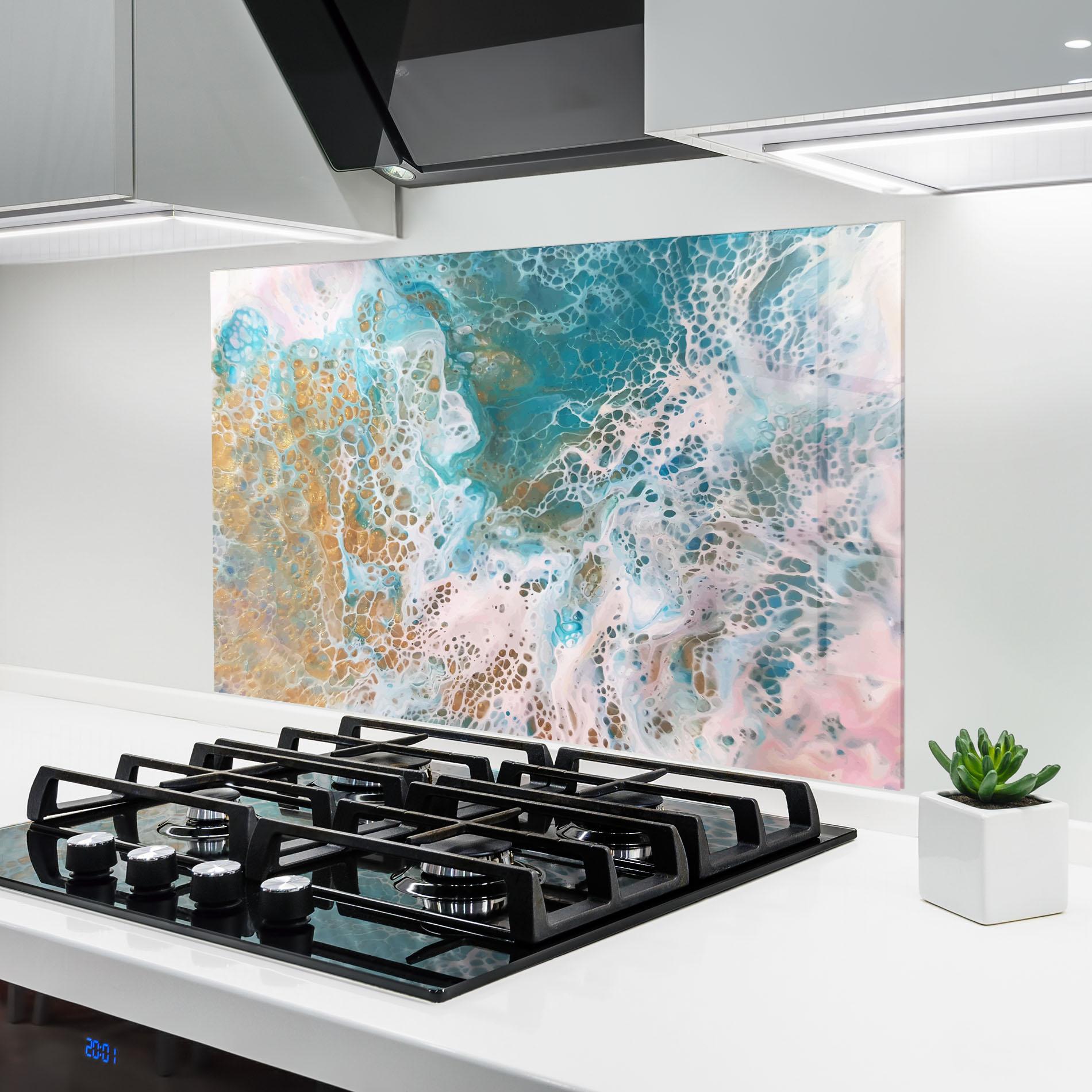 Küchenrückwand Glas Ocean Gold Blue mockup 6