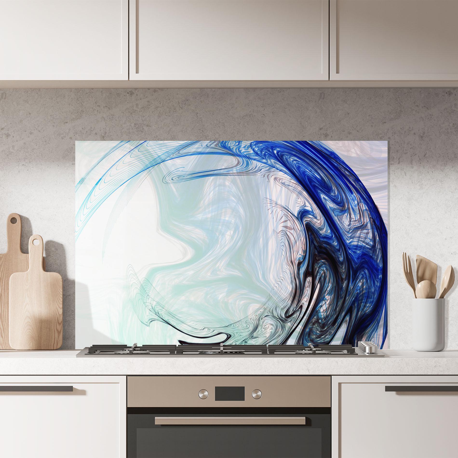 Küchenrückwand Glas Blue Black Art mockup 7