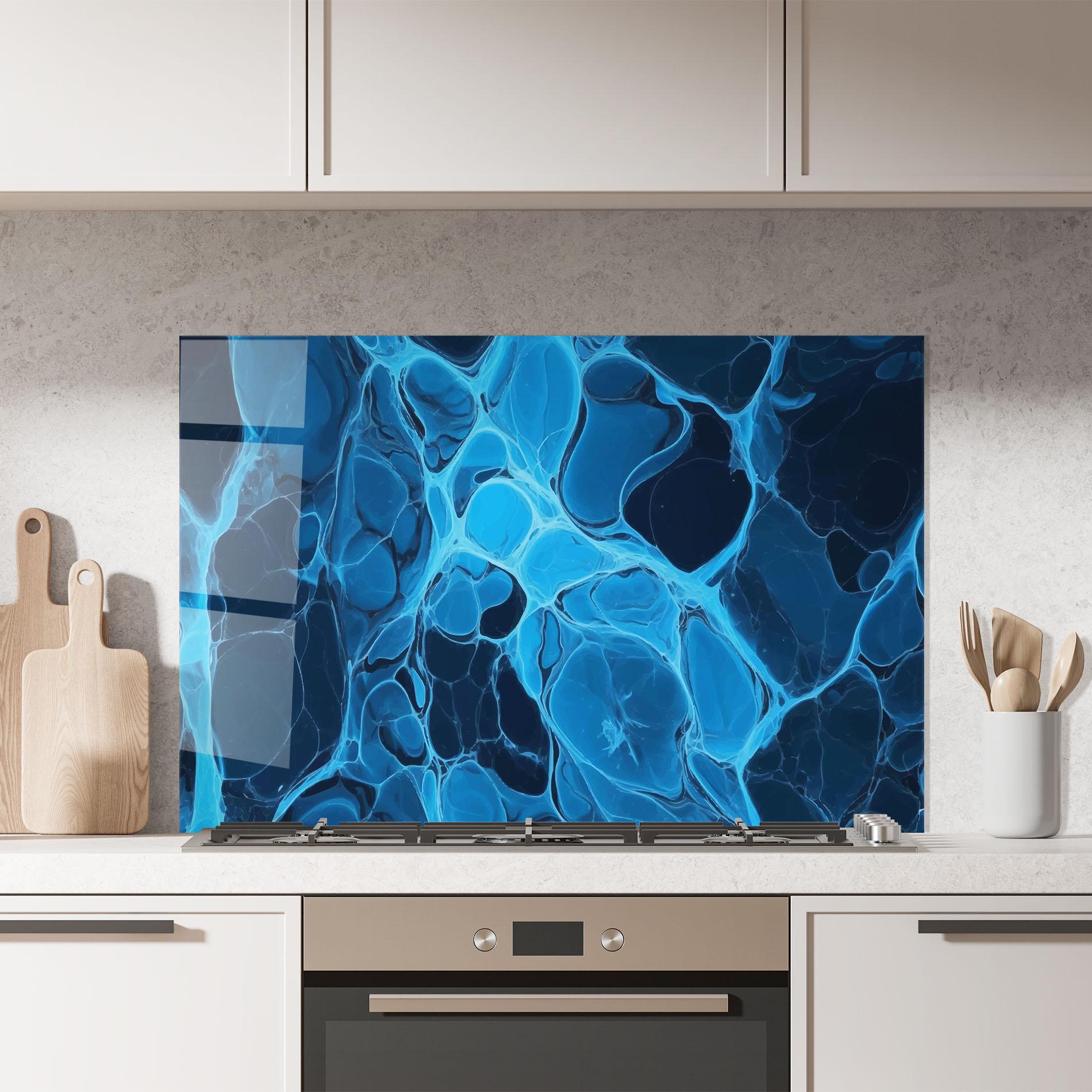 Küchenrückwand Glas Blue Shade Water mockup 7