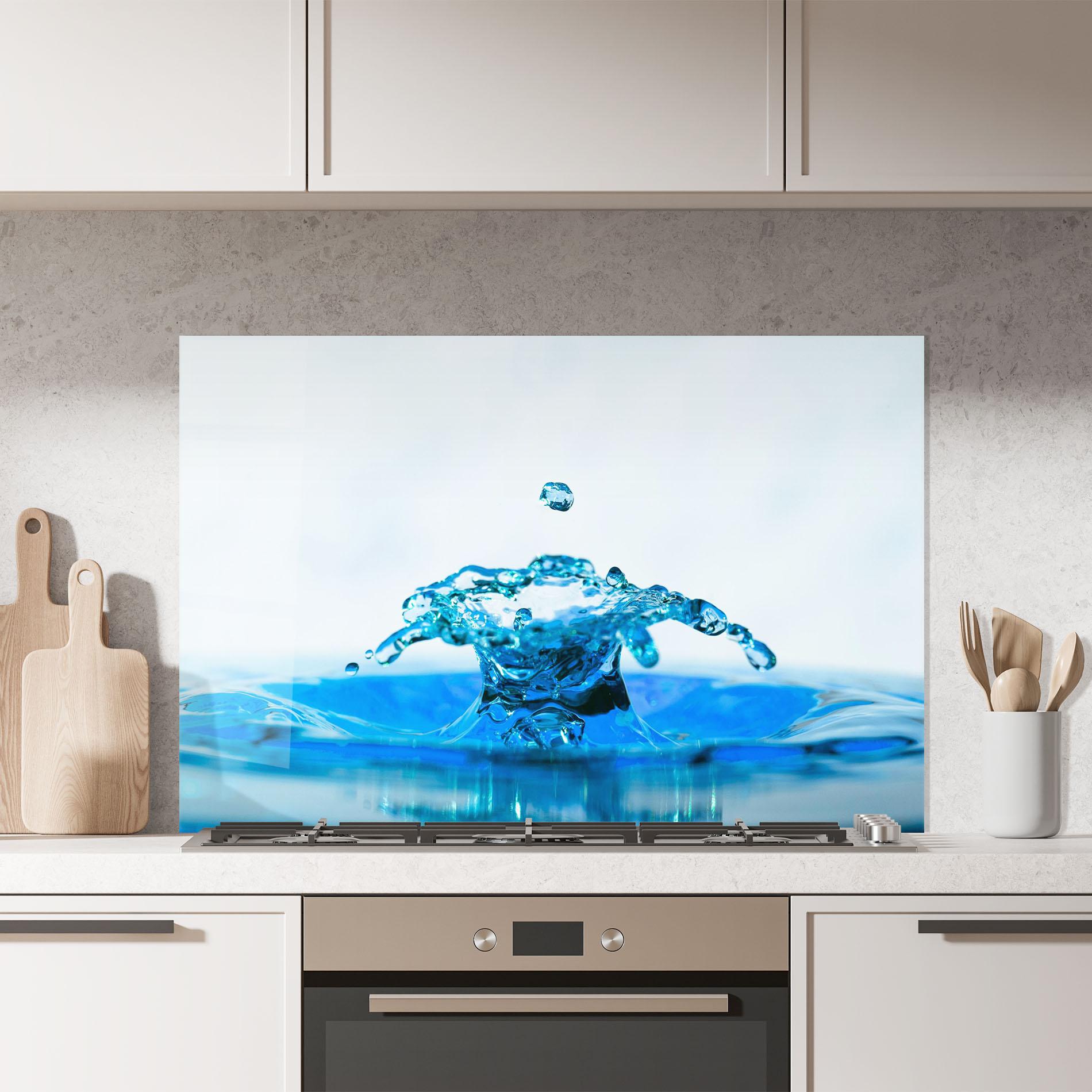 Küchenrückwand Glas Blue Water Splash mockup 7