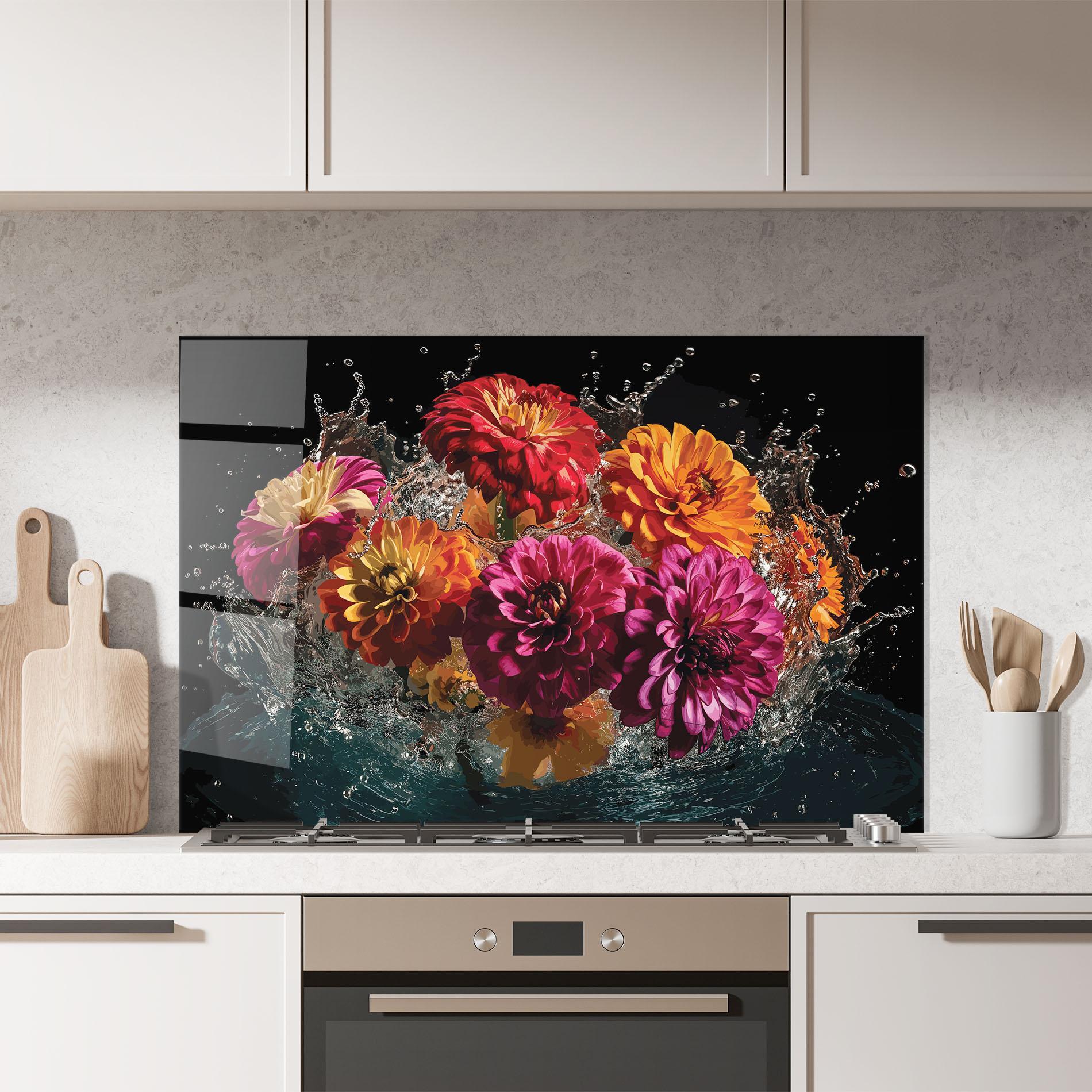 Küchenrückwand Glas Flower Water Splash mockup 7