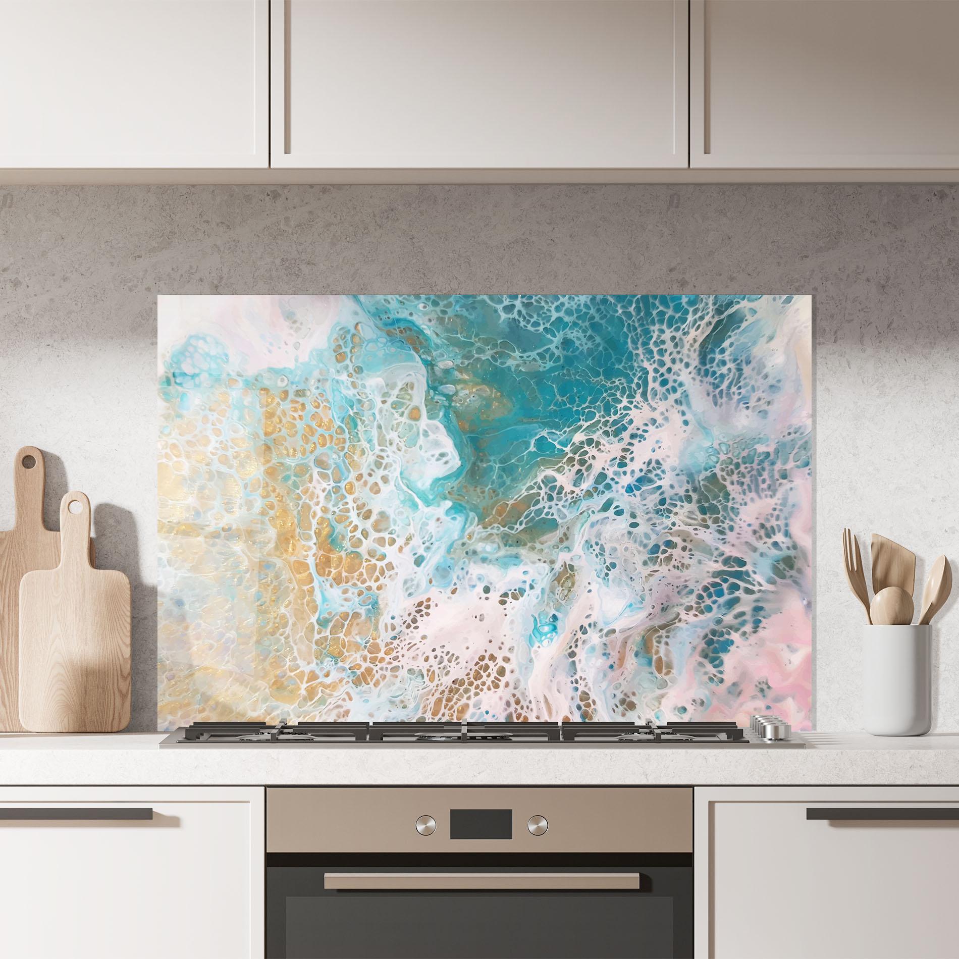 Küchenrückwand Glas Ocean Gold Blue mockup 7