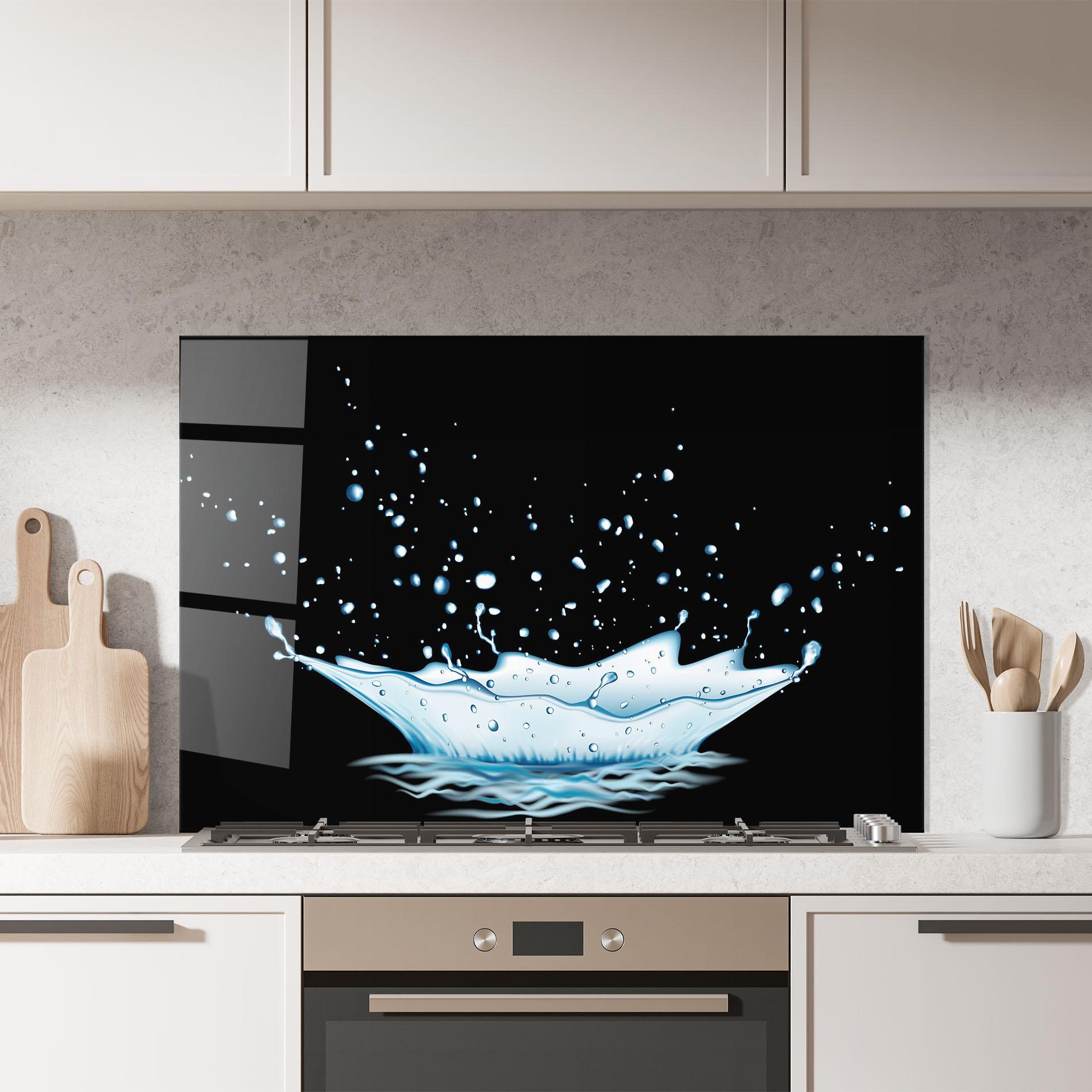 Küchenrückwand Glas Water Splash On Black mockup 7