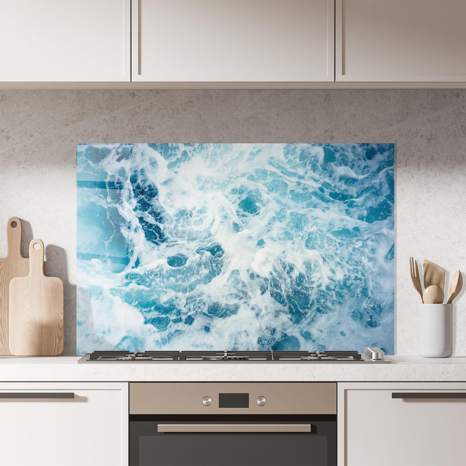 Küchenrückwand Glas White Water Wave mockup 7