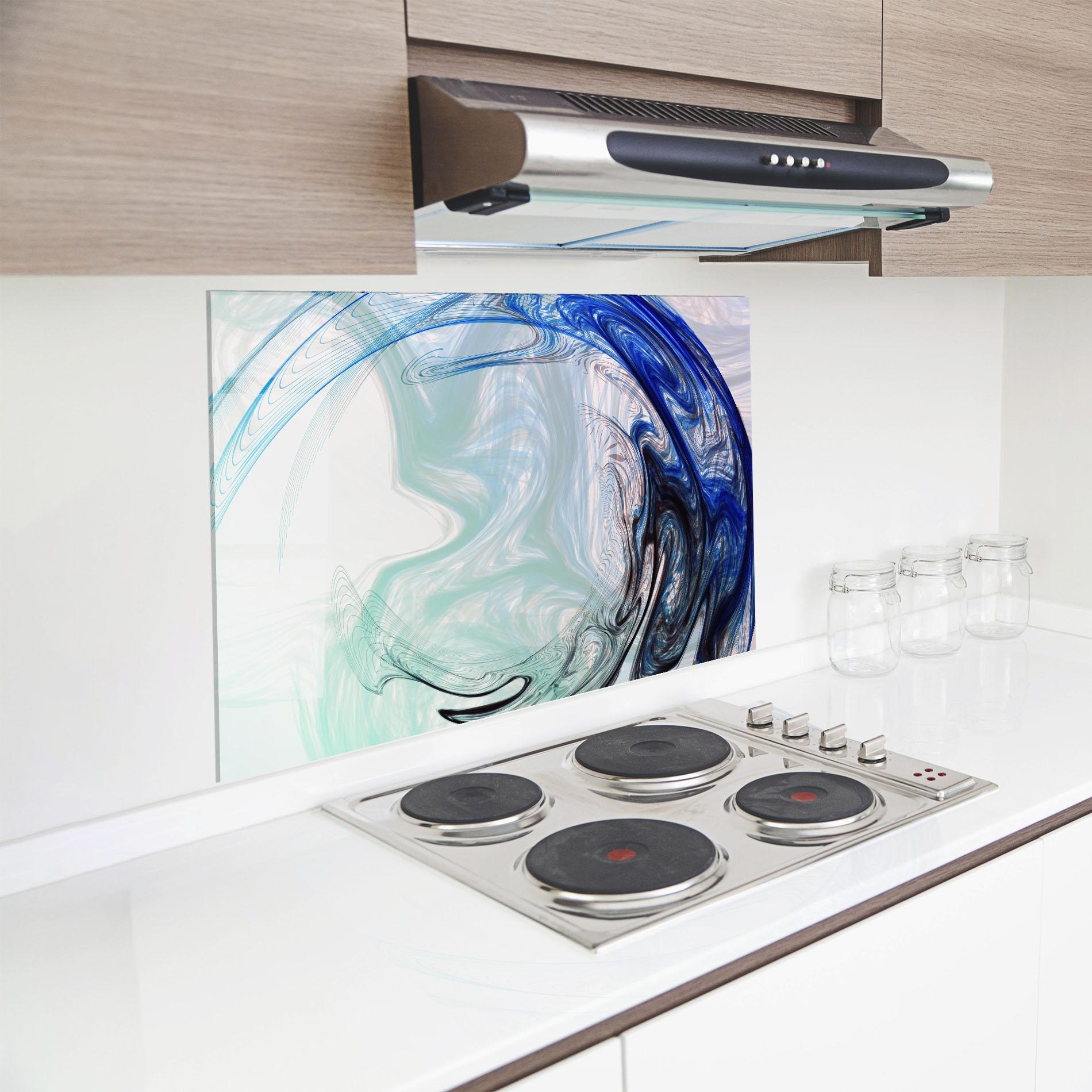 Küchenrückwand Glas Blue Black Art mockup 8