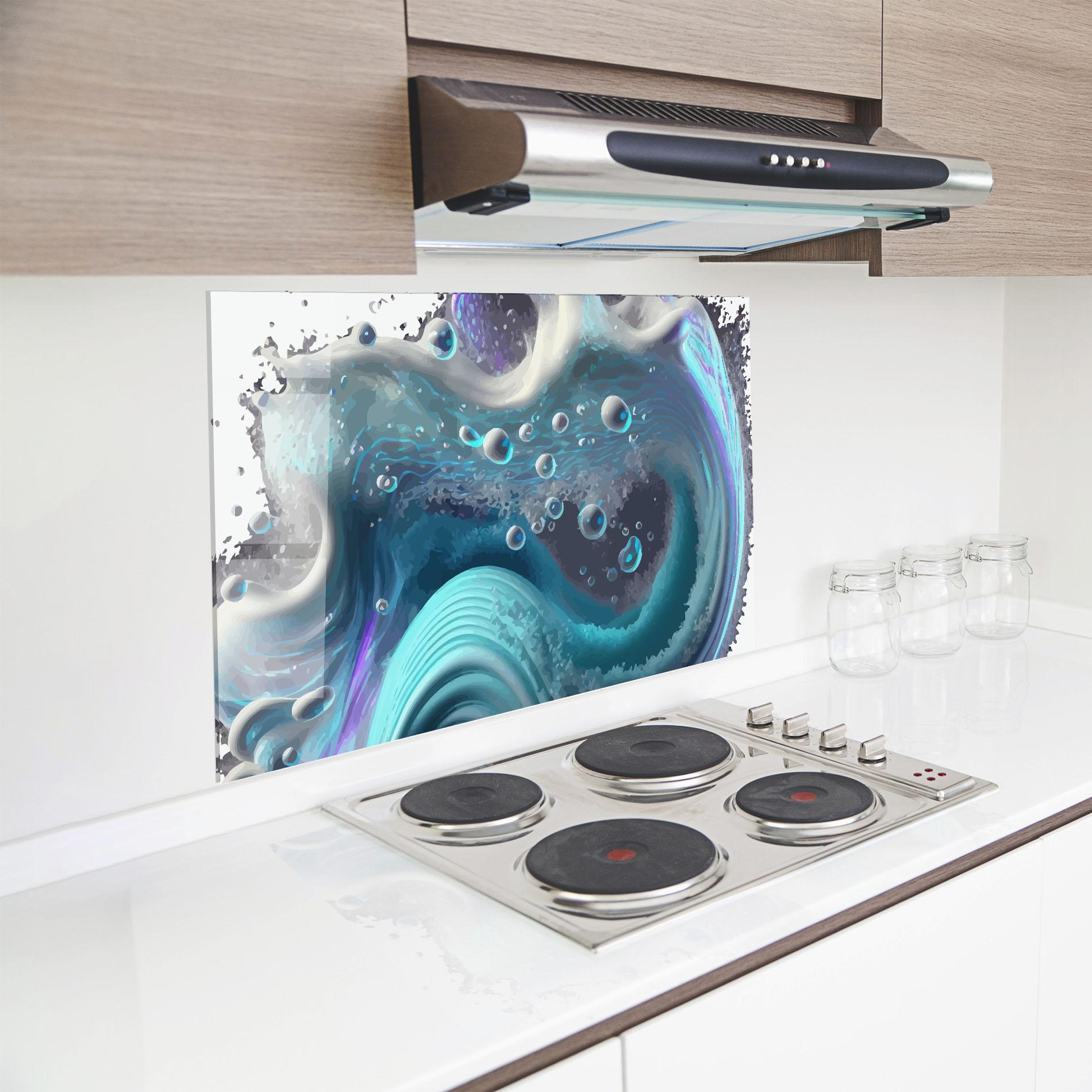 Küchenrückwand Glas Blue Purple Water mockup 8