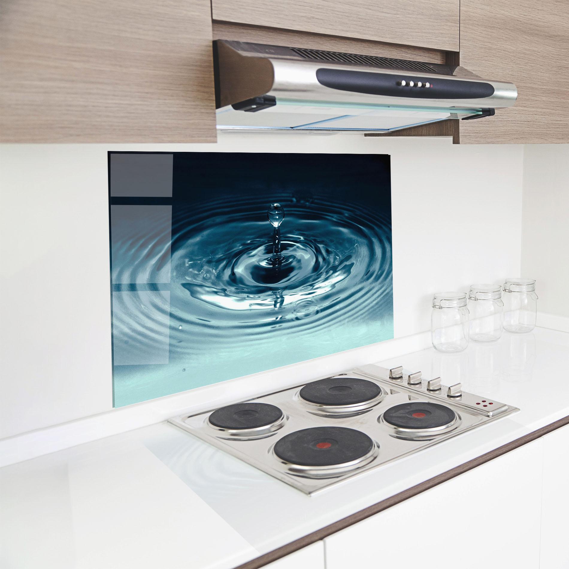 Küchenrückwand Glas Dark Blue Drop mockup 8