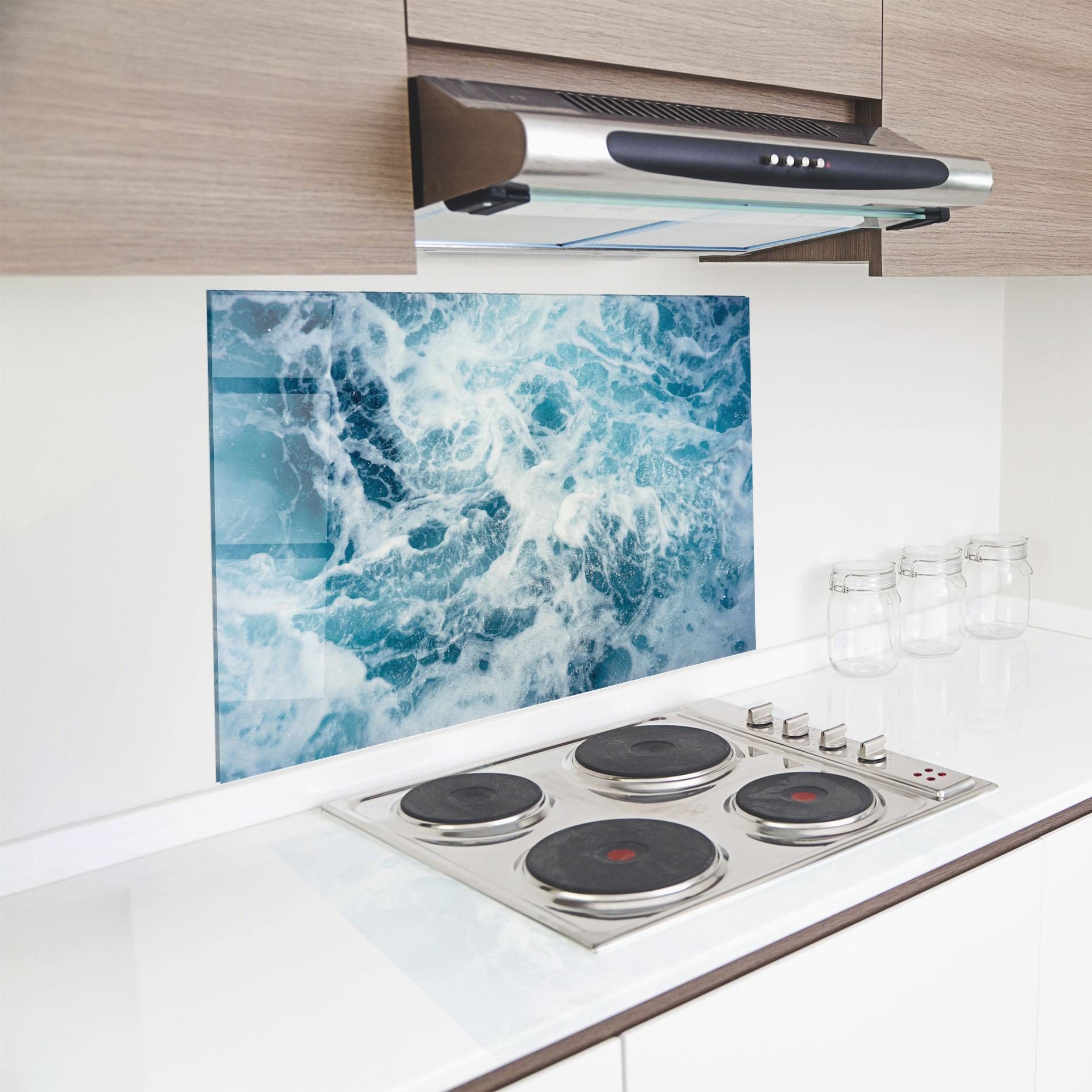 Küchenrückwand Glas White Water Wave mockup 8
