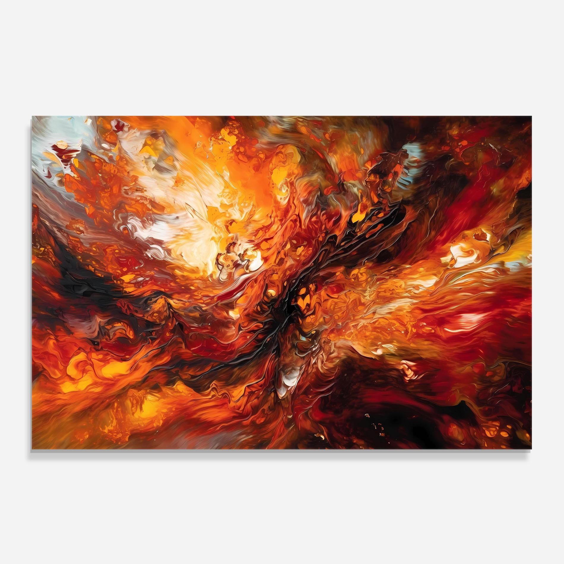 Küchenrückwand Glas Fiery Red Orange Art mockup 0