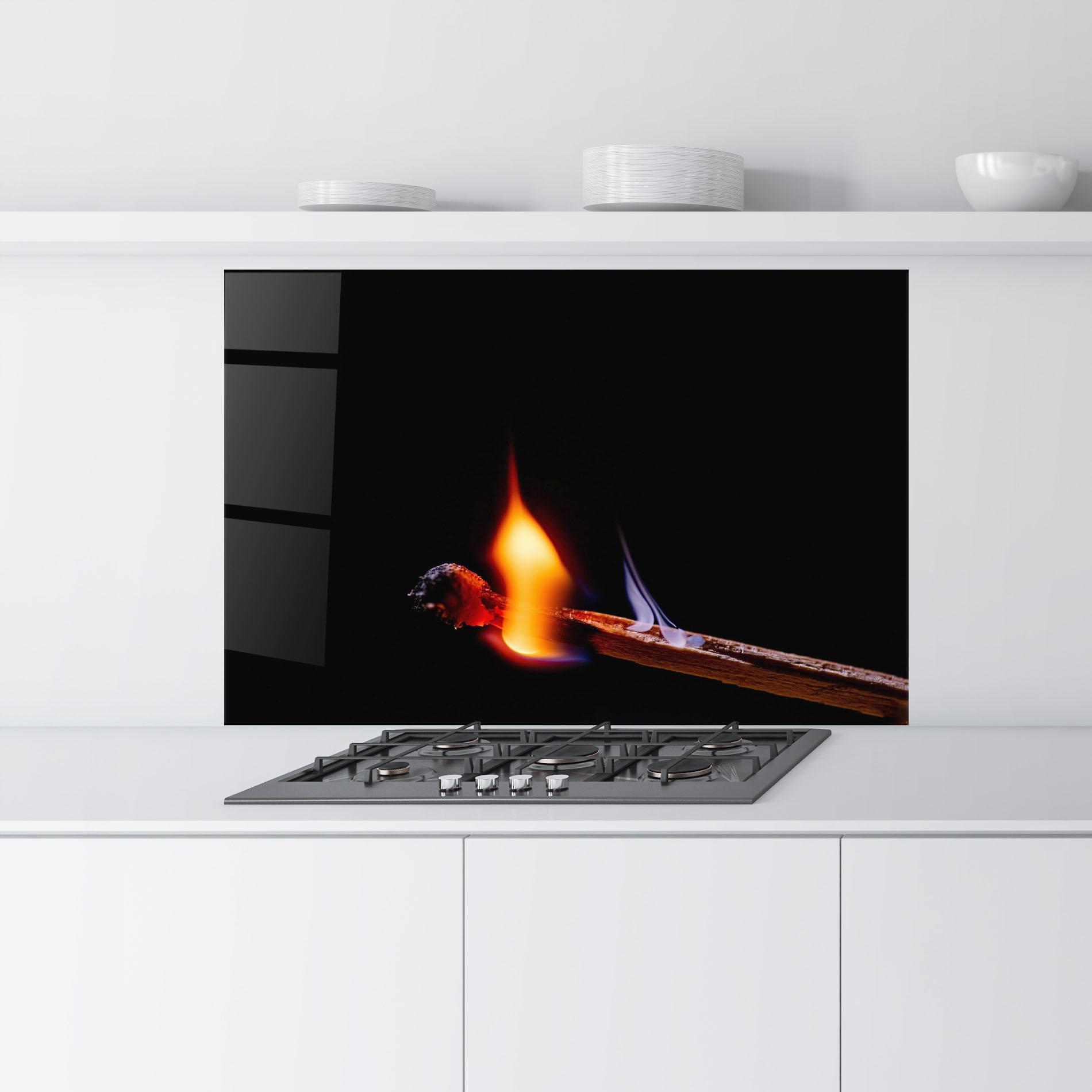 Küchenrückwand Glas Burning Matchsticks mockup 9