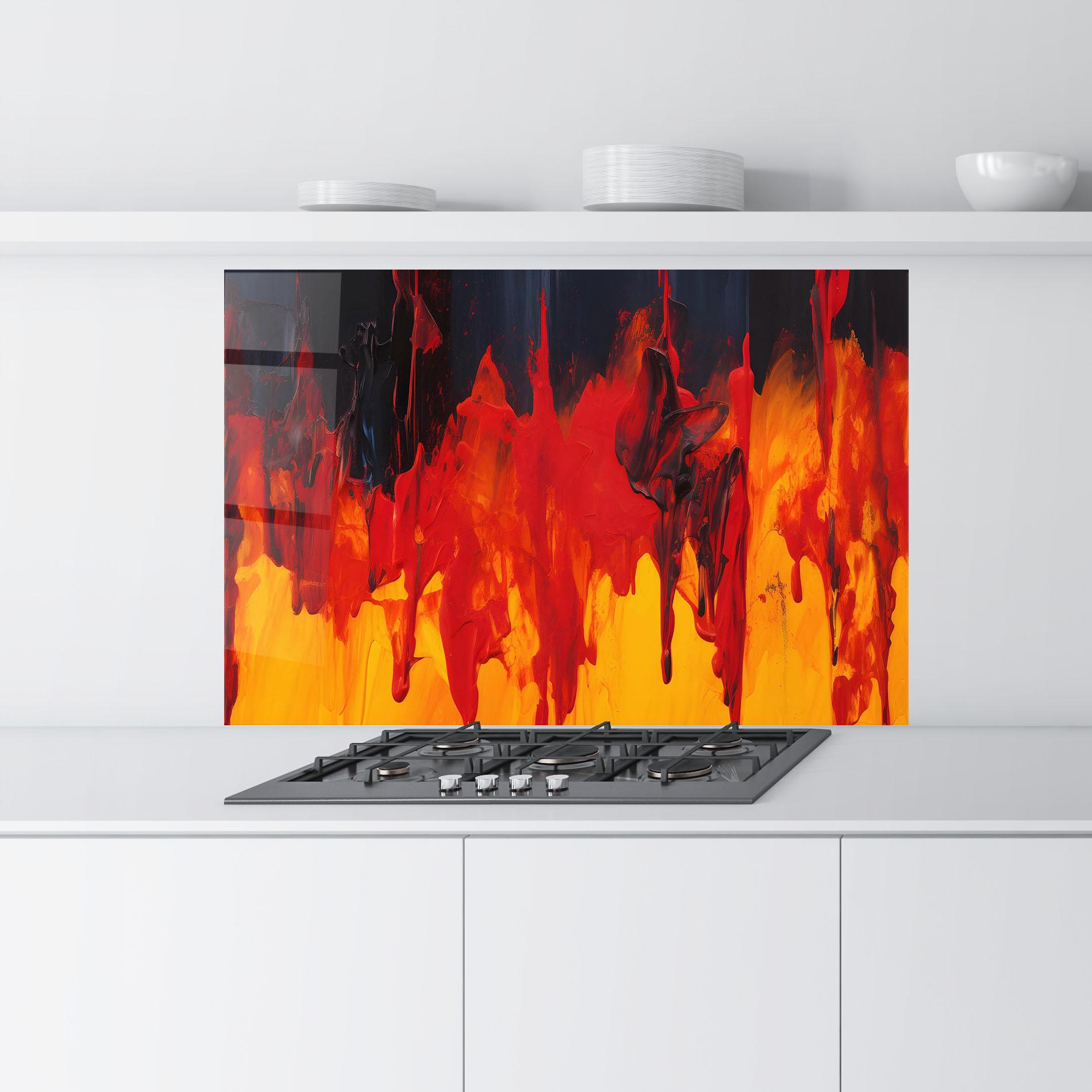 Küchenrückwand Glas Colorful Fire Art mockup 9