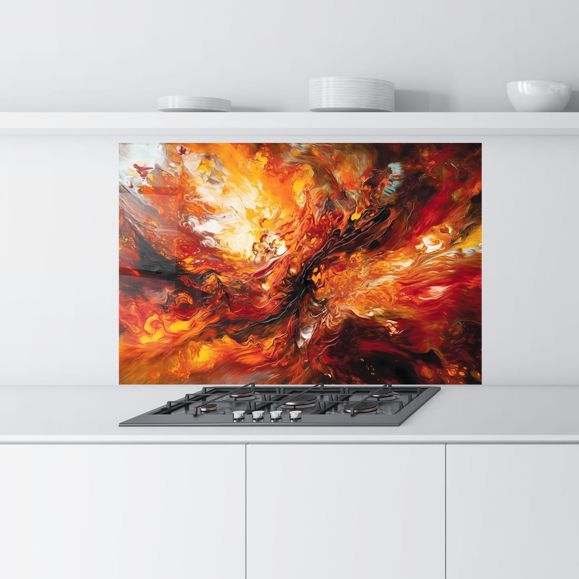 Küchenrückwand Glas Fiery Red Orange Art mockup 9
