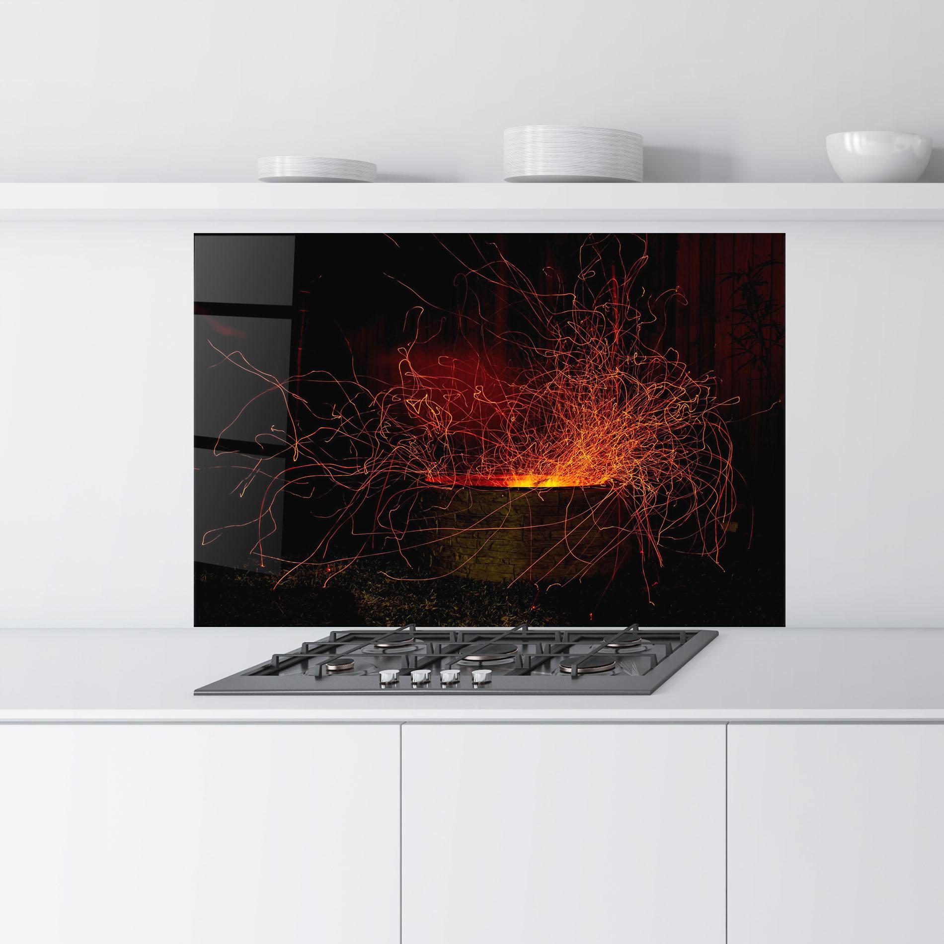 Küchenrückwand Glas Fire Drawing Effect mockup 9