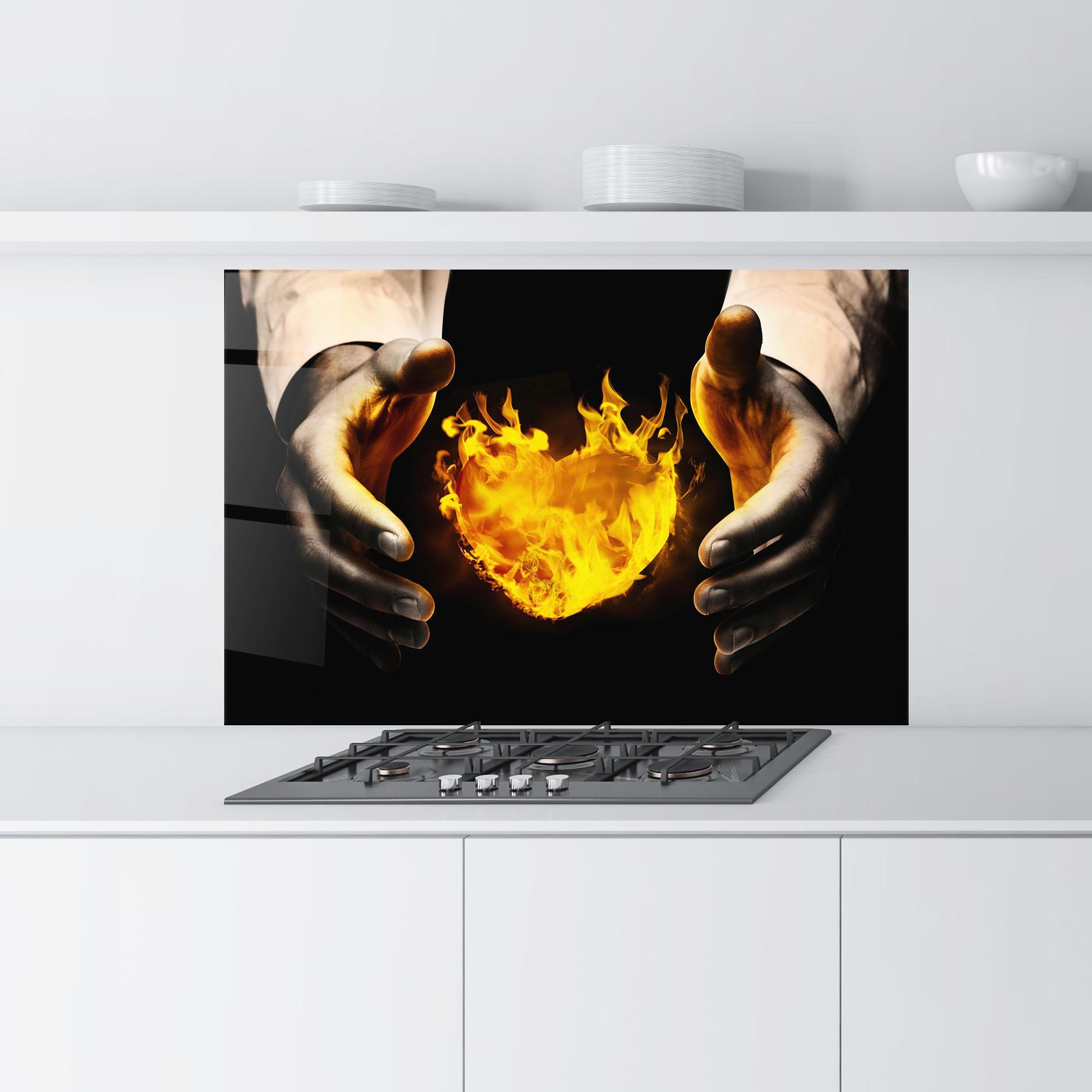 Küchenrückwand Glas Fire Heart mockup 9