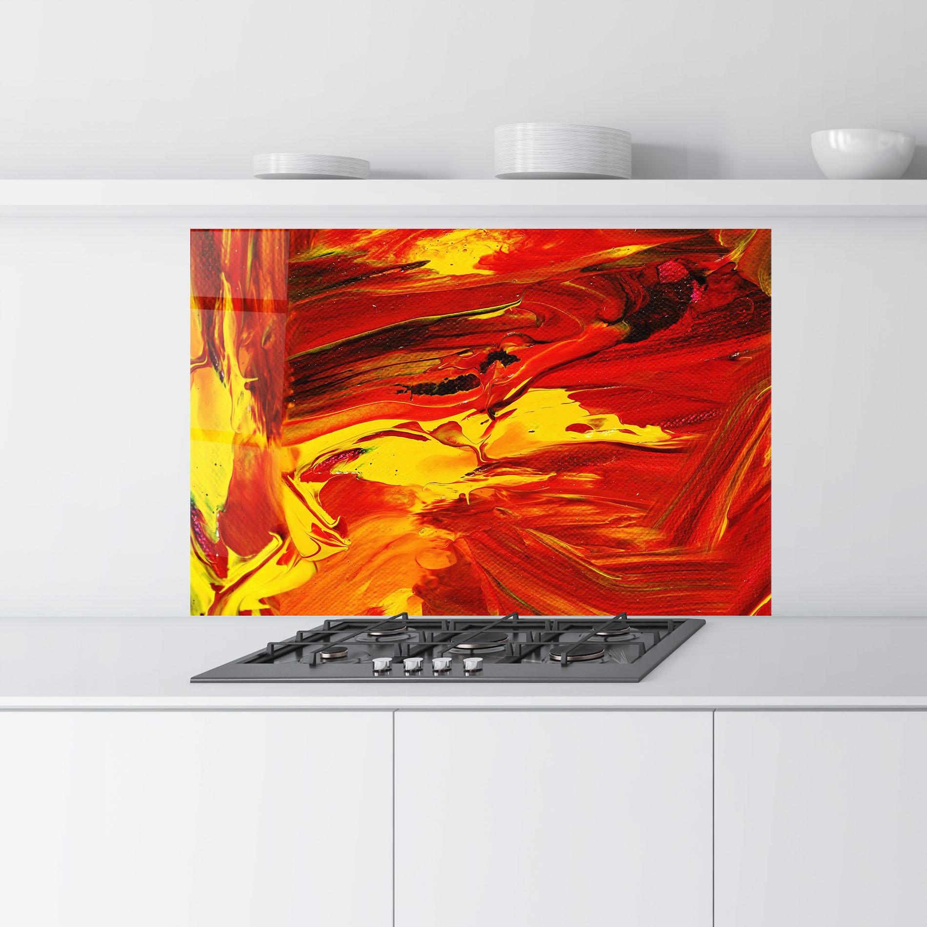 Küchenrückwand Glas Fire Painting mockup 9