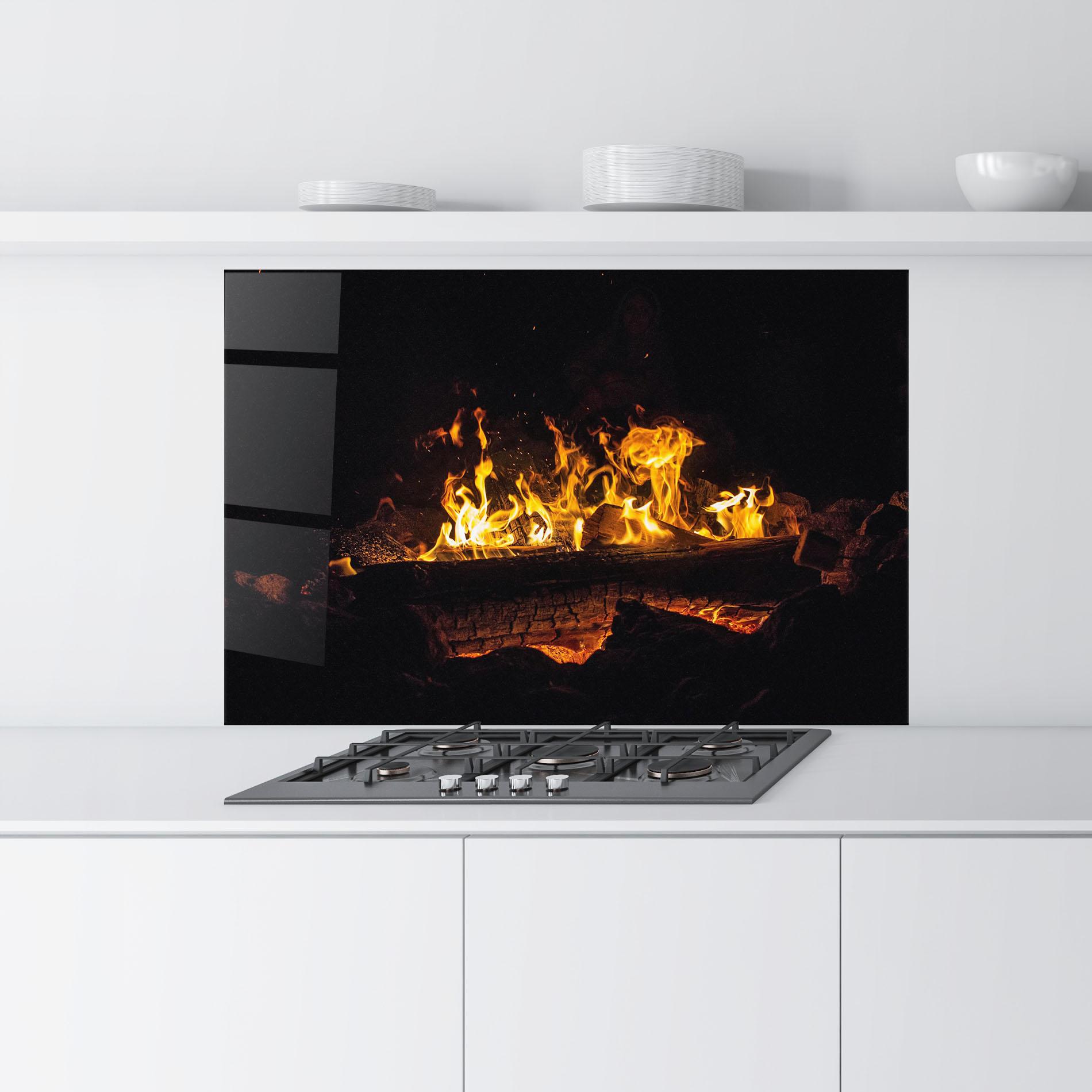 Küchenrückwand Glas Fire Wood mockup 9