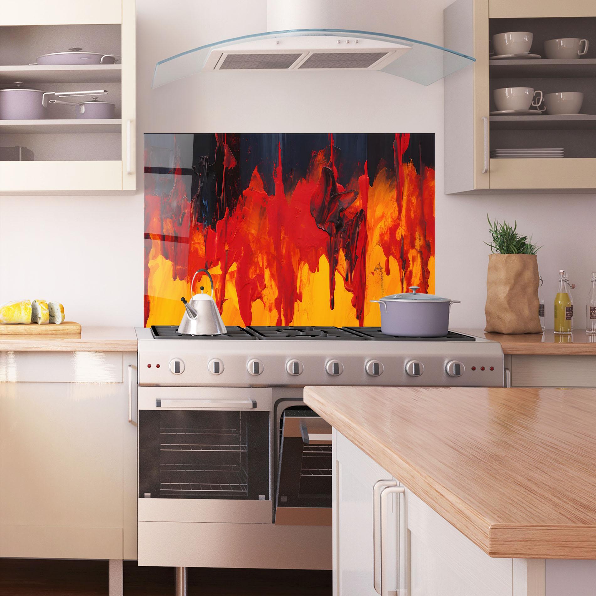 Küchenrückwand Glas Colorful Fire Art mockup 1