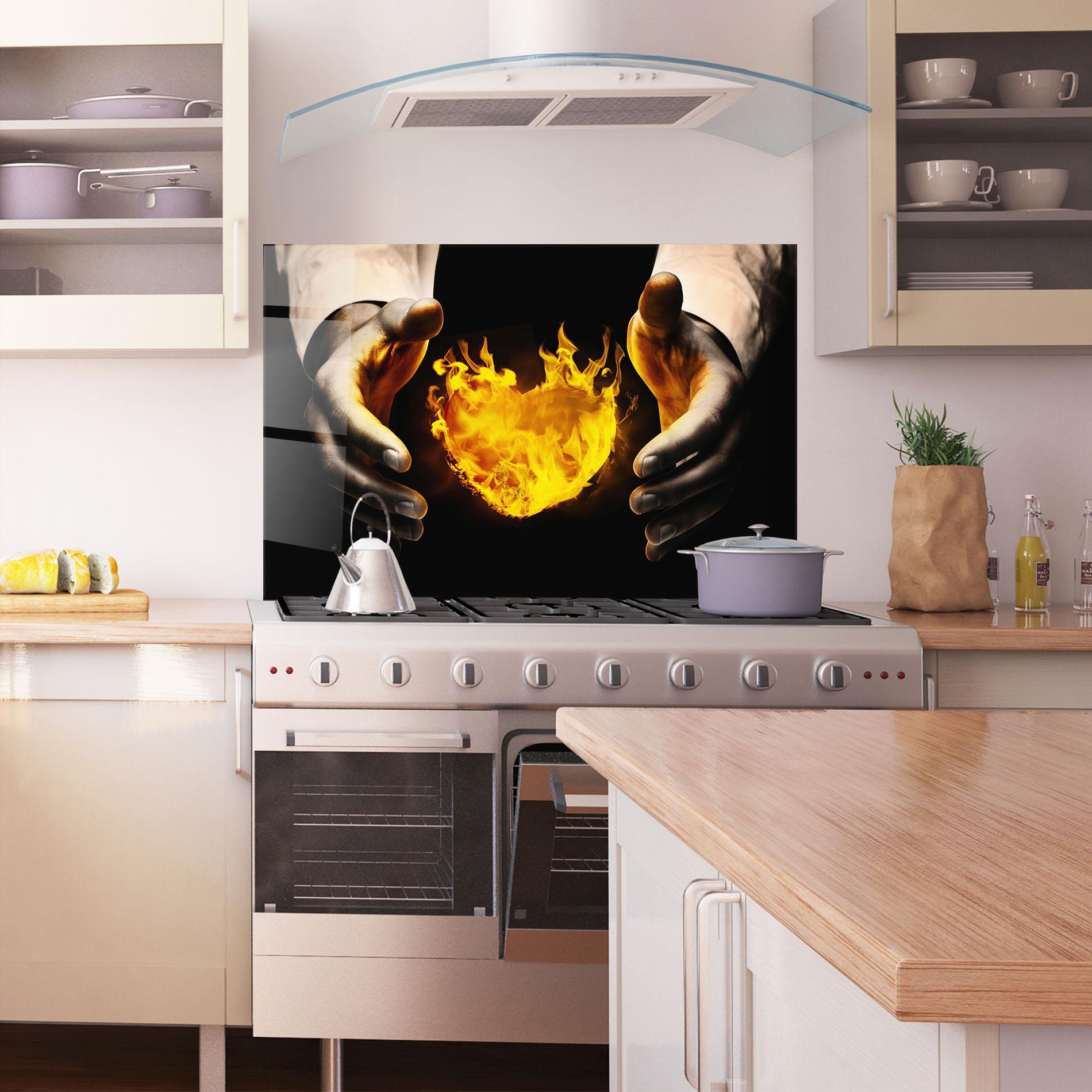 Küchenrückwand Glas Fire Heart mockup 1