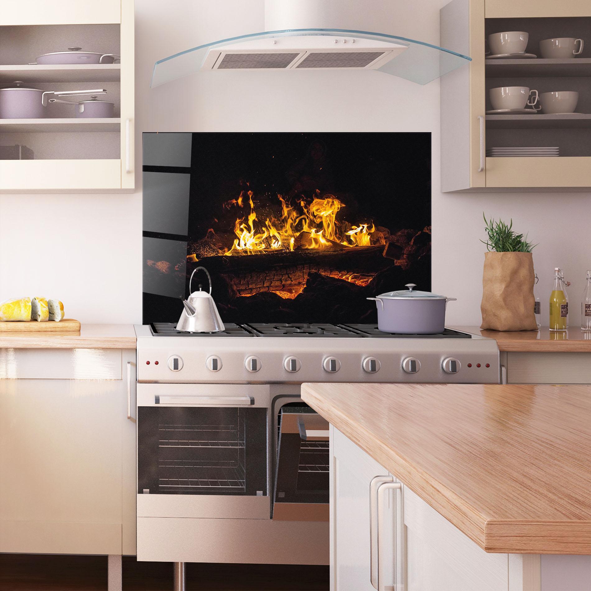 Küchenrückwand Glas Fire Wood mockup 1